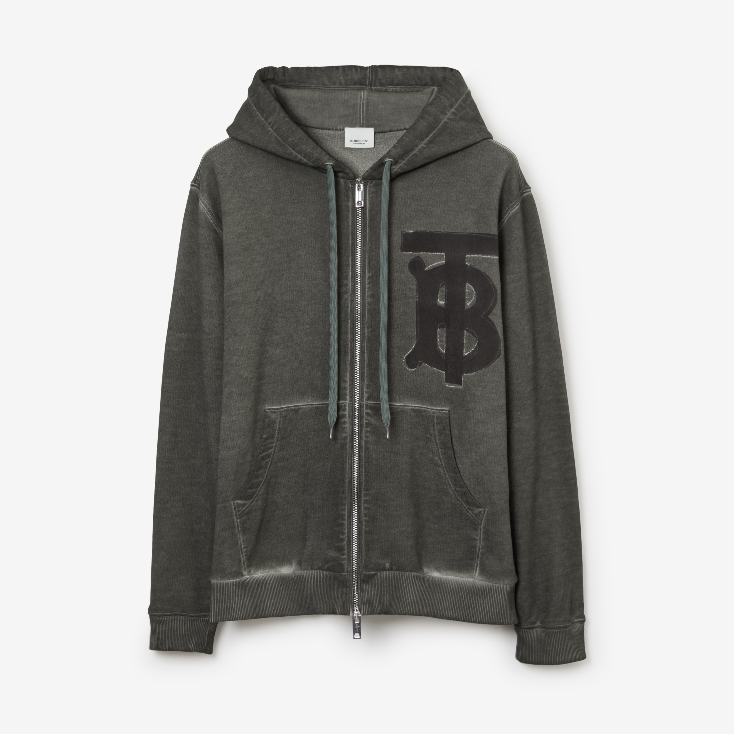 Monogram Motif Cotton Oversized Zip Hoodie in Charcoal Grey - Men | Burberry® Official - 1