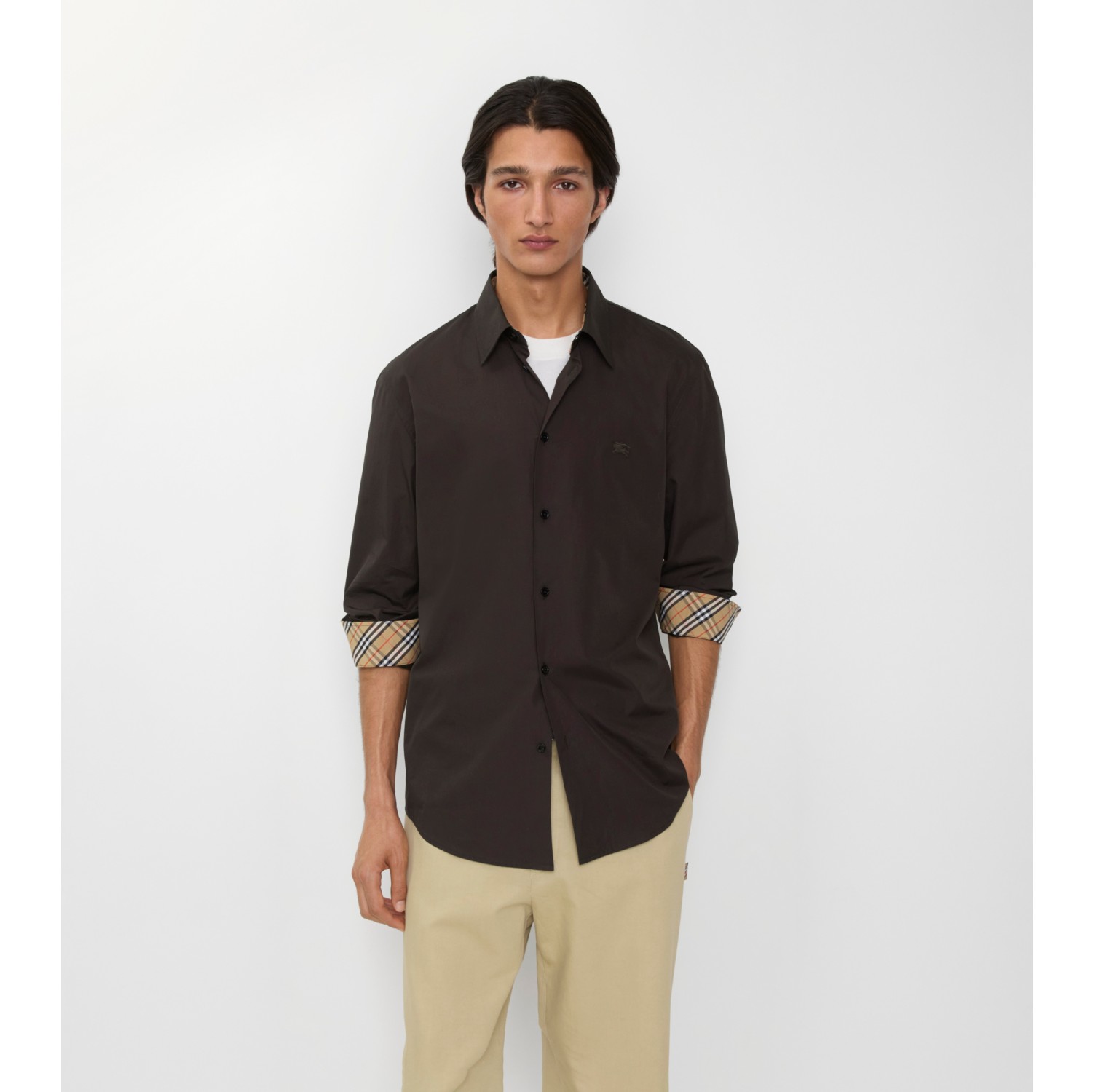 Regular Fit Cotton Poplin Shirt in Bark brown - Men | Burberry® Official