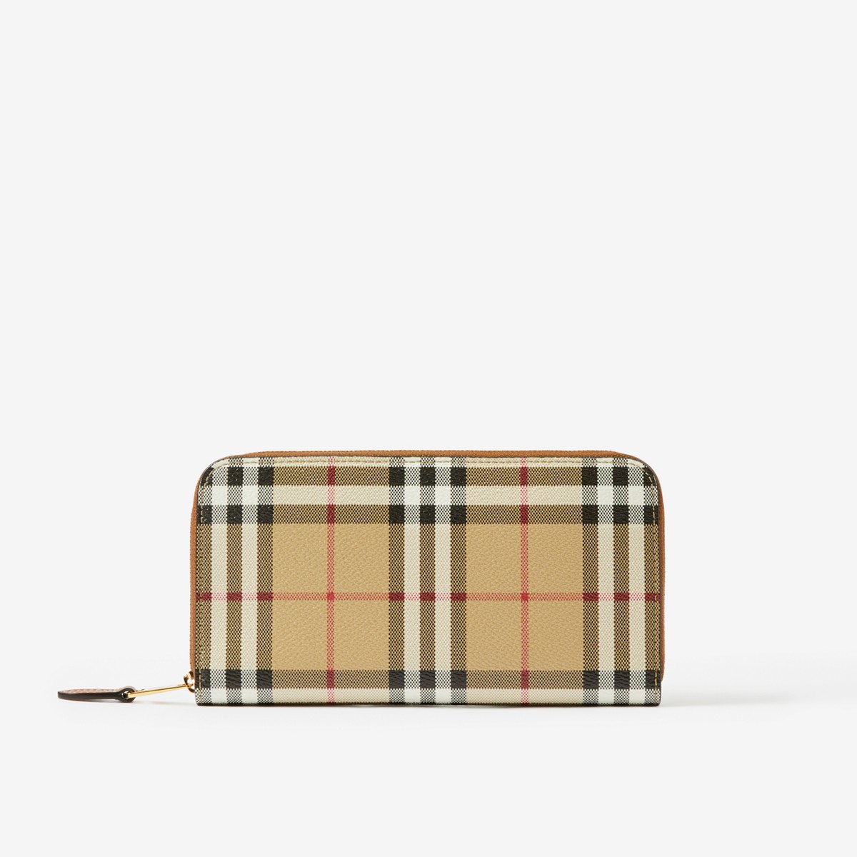 Burberry Check And Leather Ziparound Wallet In Archive Beige/birch Brown
