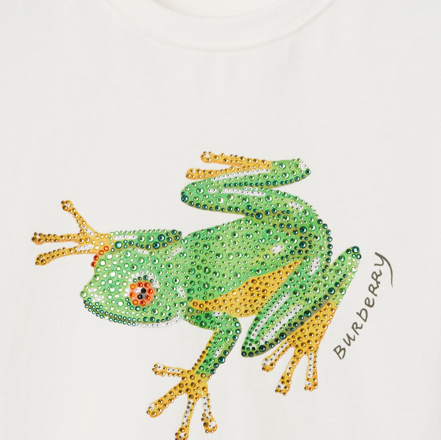 方型人造水晶青蛙装饰棉质 T 恤衫