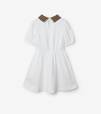 Check Collar Cotton Polo Shirt Dress in White | Burberry® Official