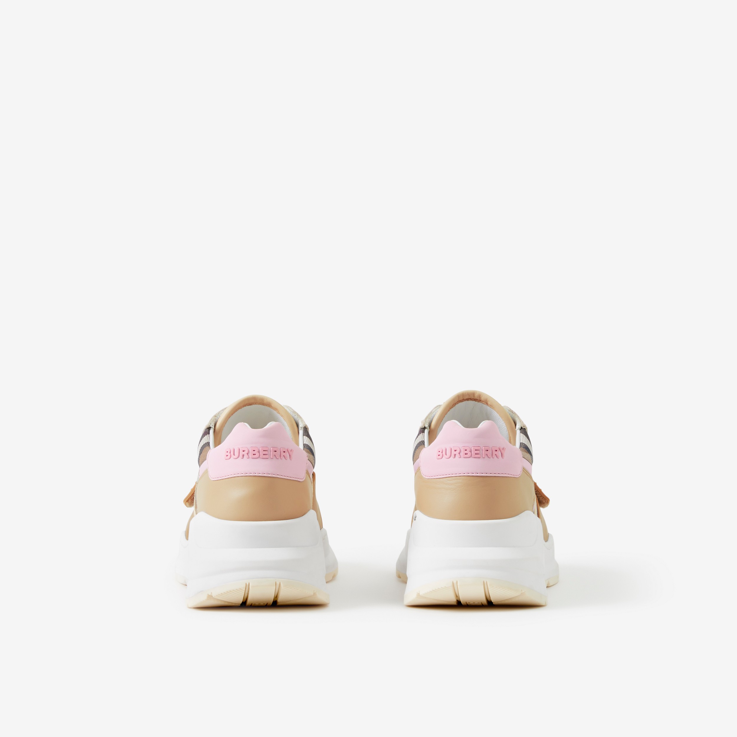格纹棉质拼皮革运动鞋 (桦木棕 / 粉红色) - 女士 | Burberry® 博柏利官网 - 3