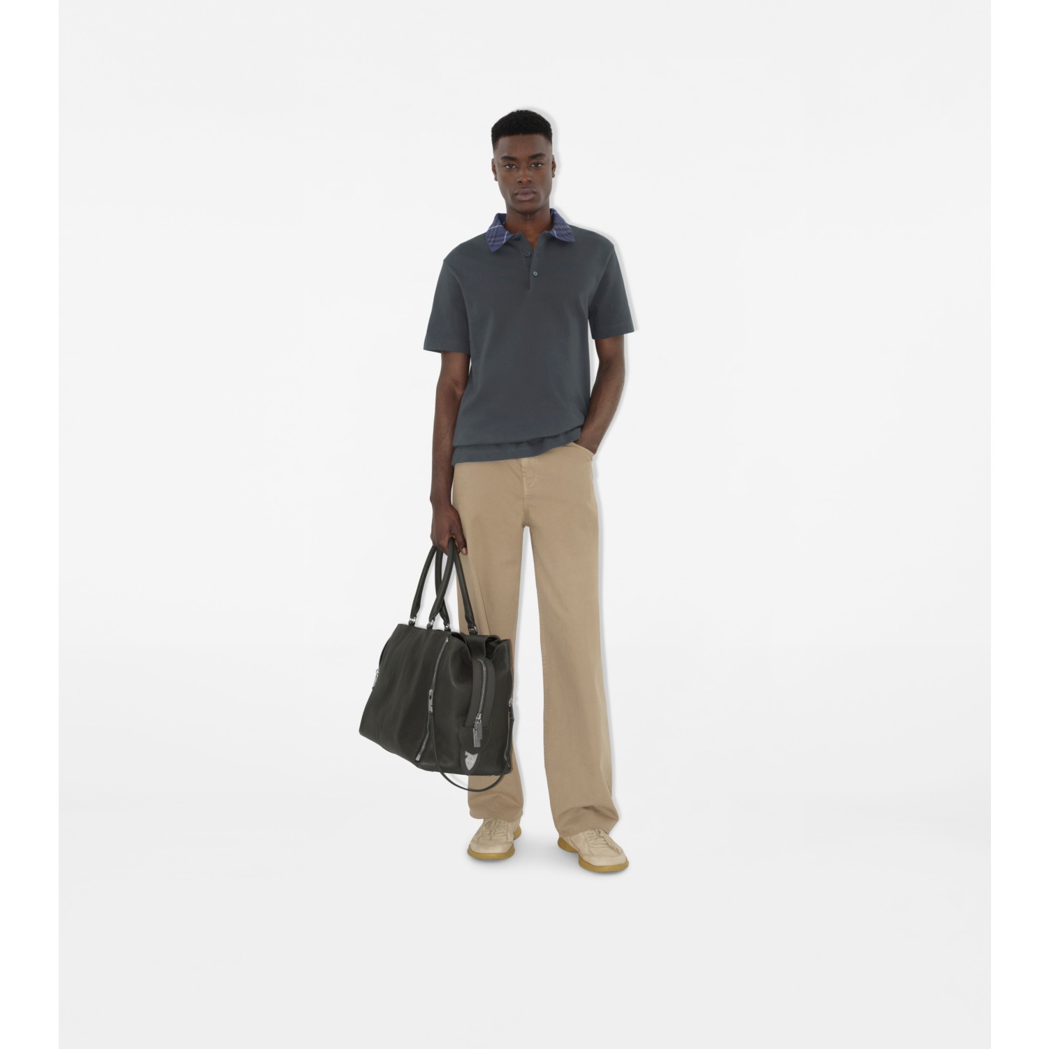 Check Collar Cotton Polo Shirt