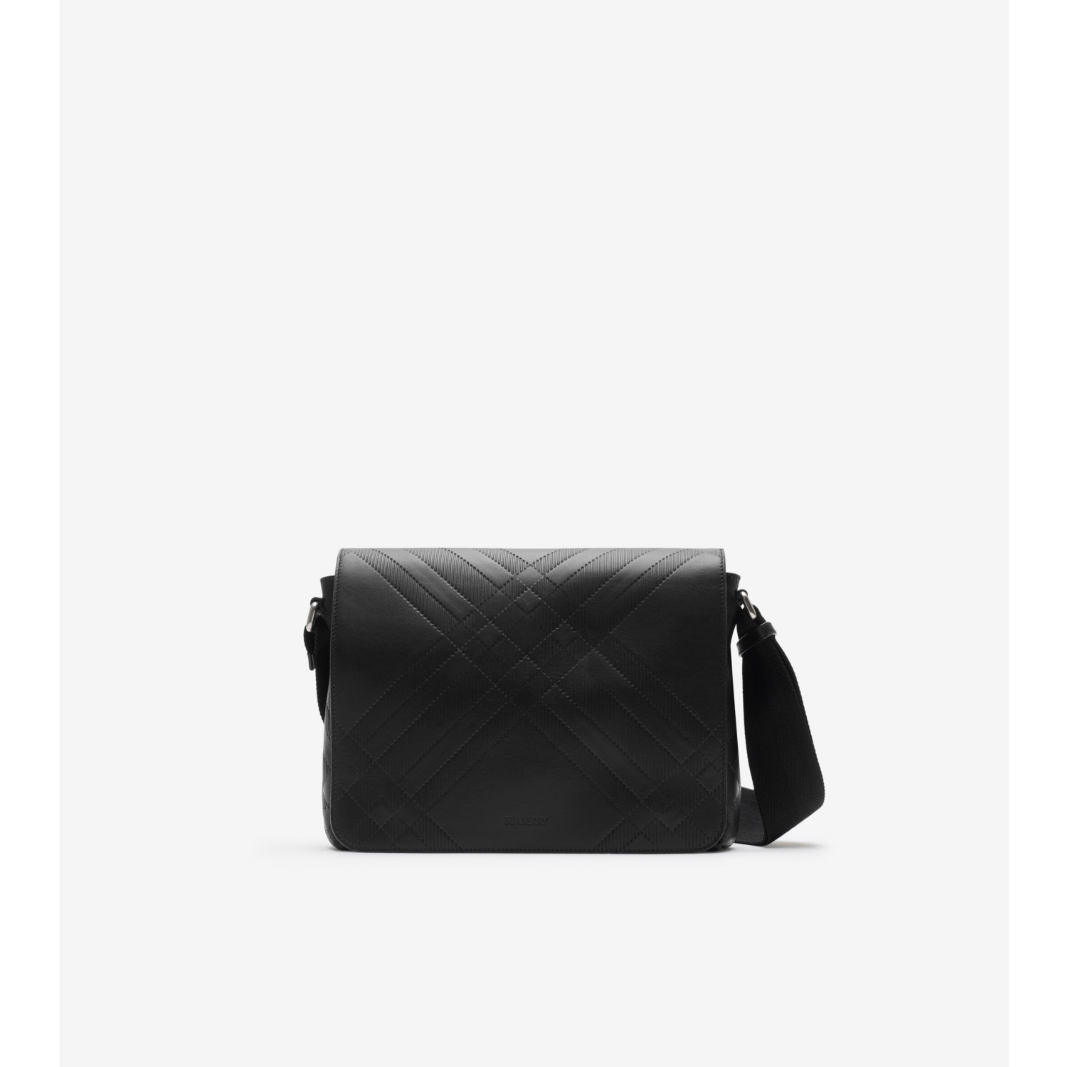 Embossed Check Messenger Bag in Black Men Burberry Official