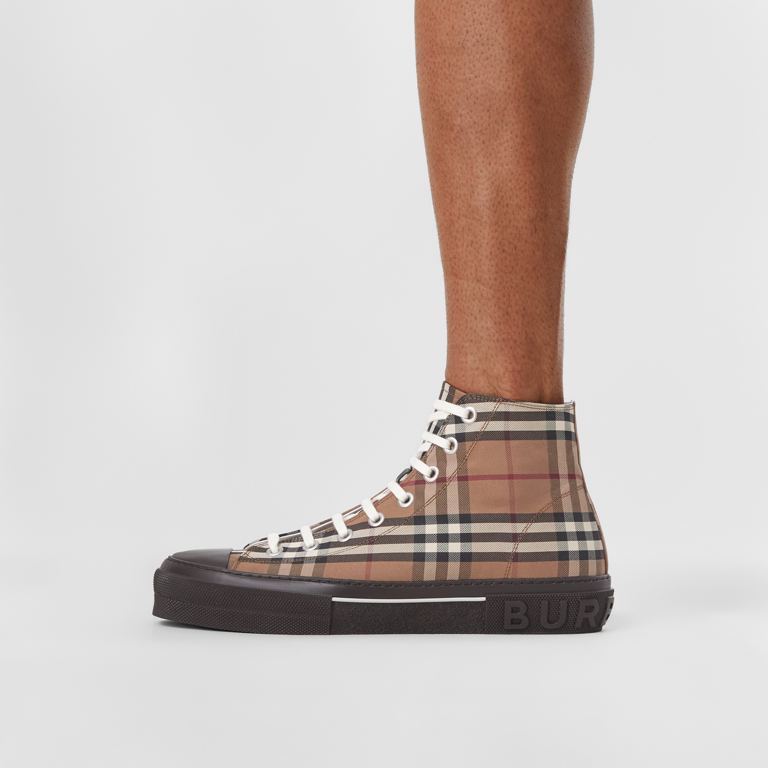 Vintage Check Cotton High-top Sneakers in Birch Brown - Men | Burberry® Official - 3