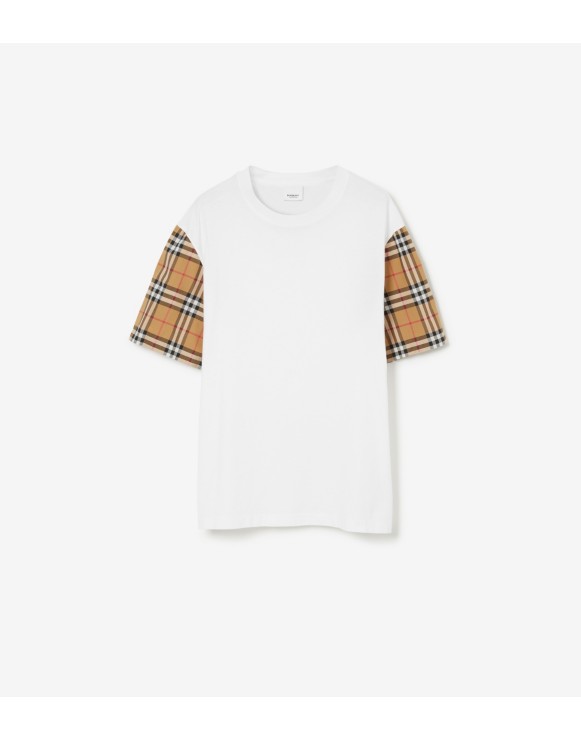 Check Sleeve Cotton T-shirt