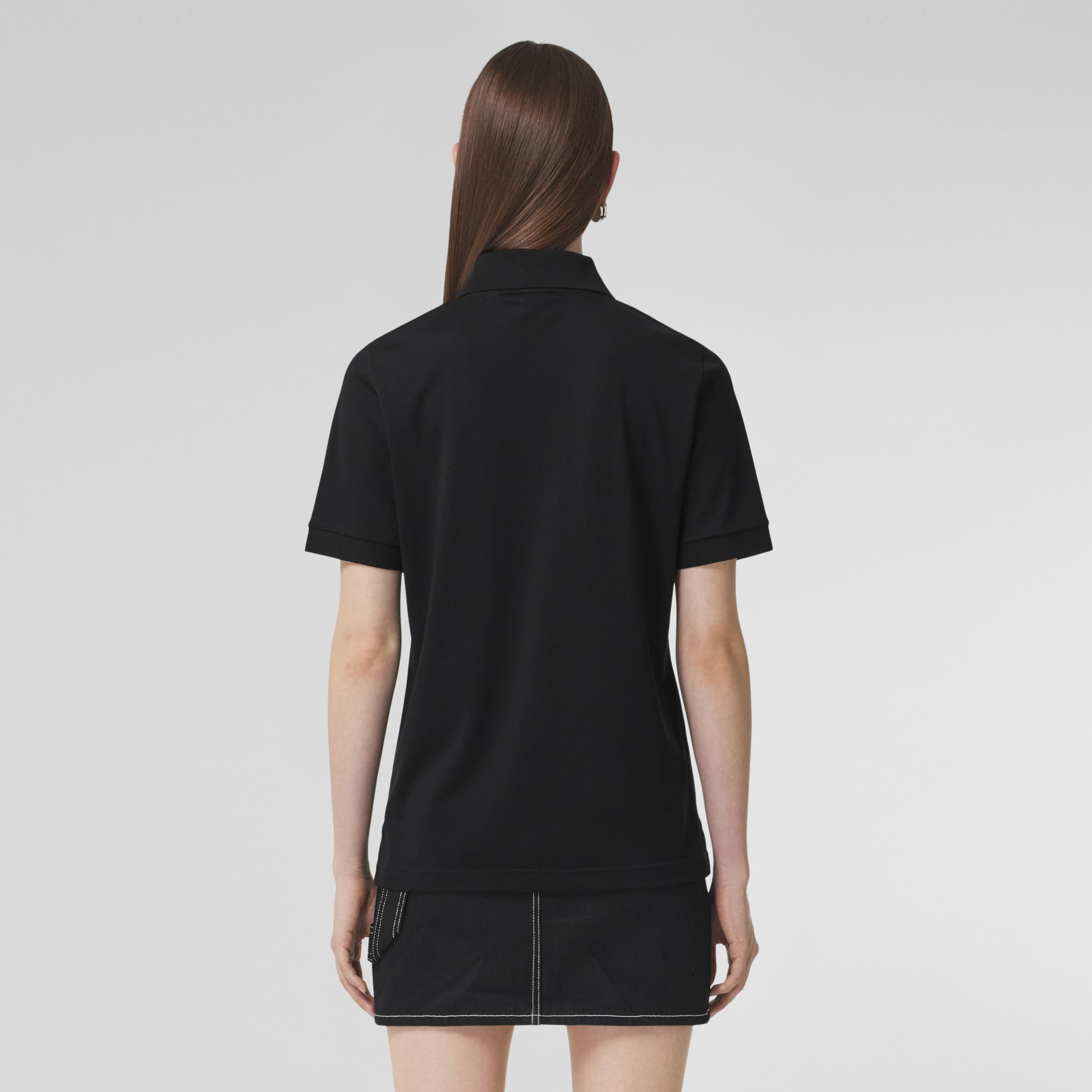 Monogram Cotton Piqué Polo Shirt in Black - Women | Burberry® Official - 3