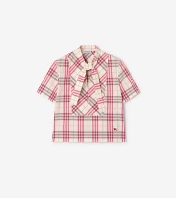 Cropped Check Cotton Scarf Blouse in Aubergine purple - Women | Burberry® Official