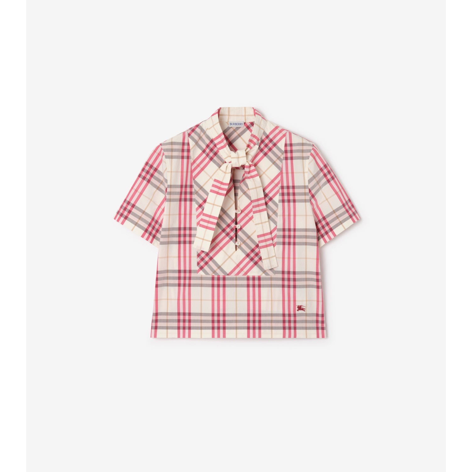 Cropped Check Cotton Scarf Blouse