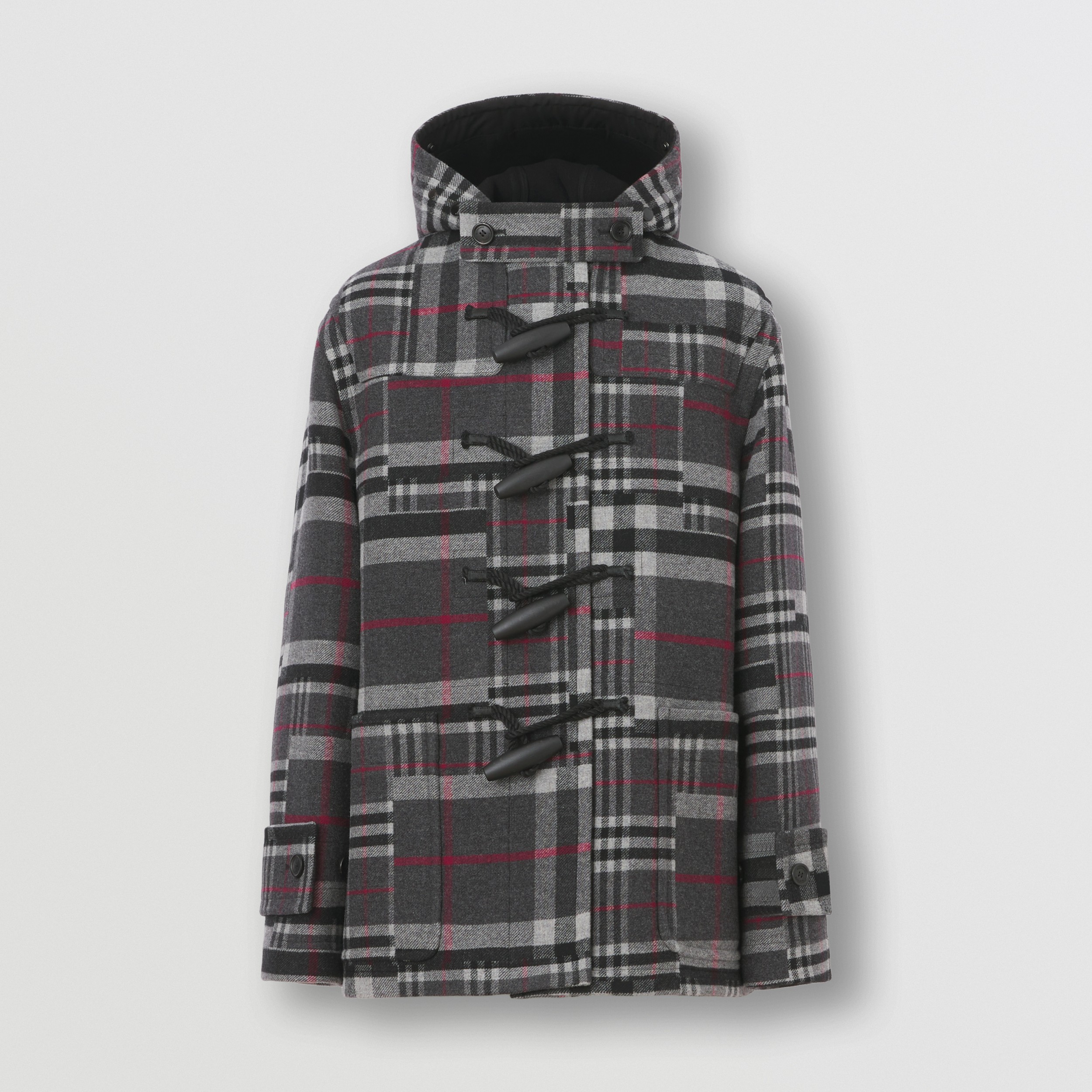 Duffle-coat à capuche oversize en laine et cachemire check (Anthracite) - Homme | Site officiel Burberry® - 4