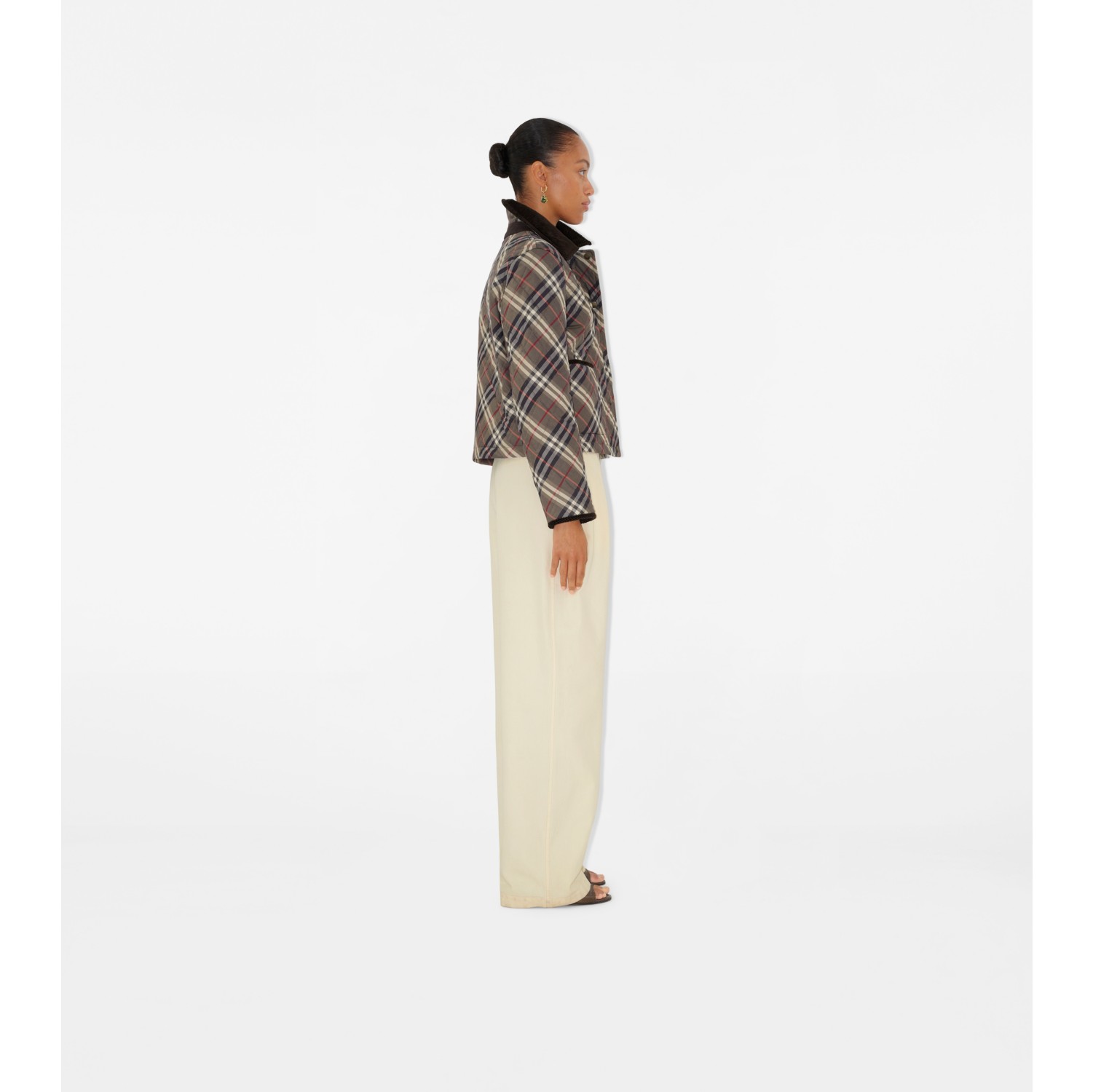 Cropped Check Quilted Cotton Jacket