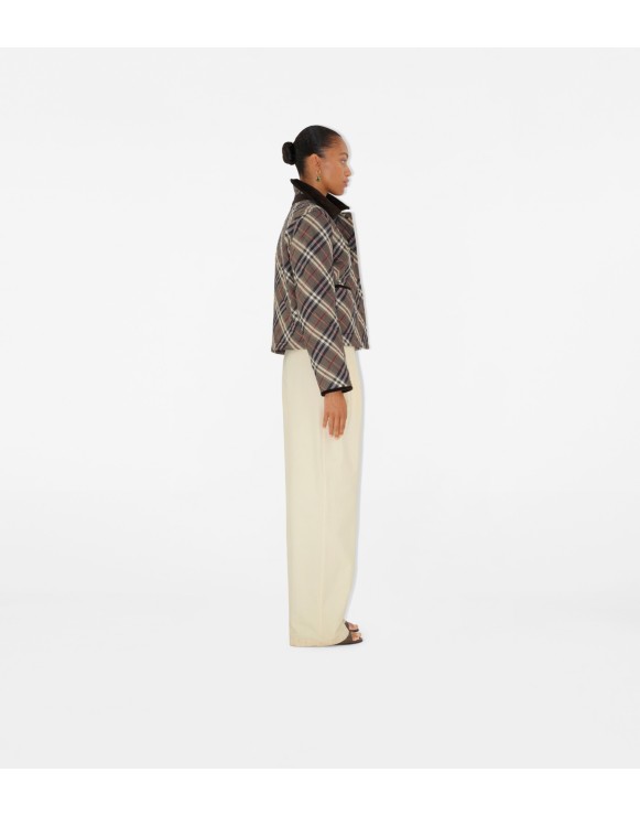 Cropped Check Quilted Cotton Jacket