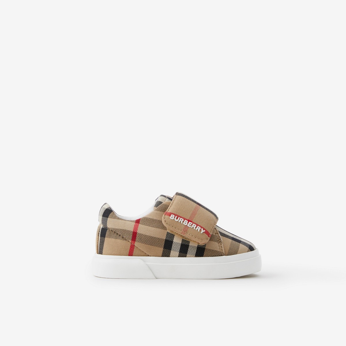 Burberry Childrens Check Cotton Sneakers In Archive Beige