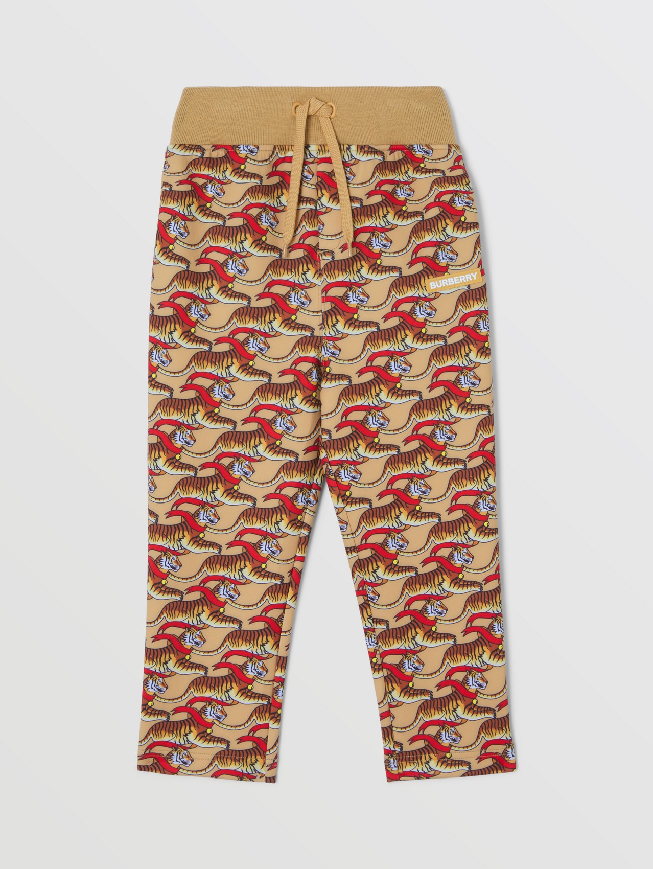 Pantalones de jogging en tejido jersey elástico con estampado de tigre (Miel Beige)