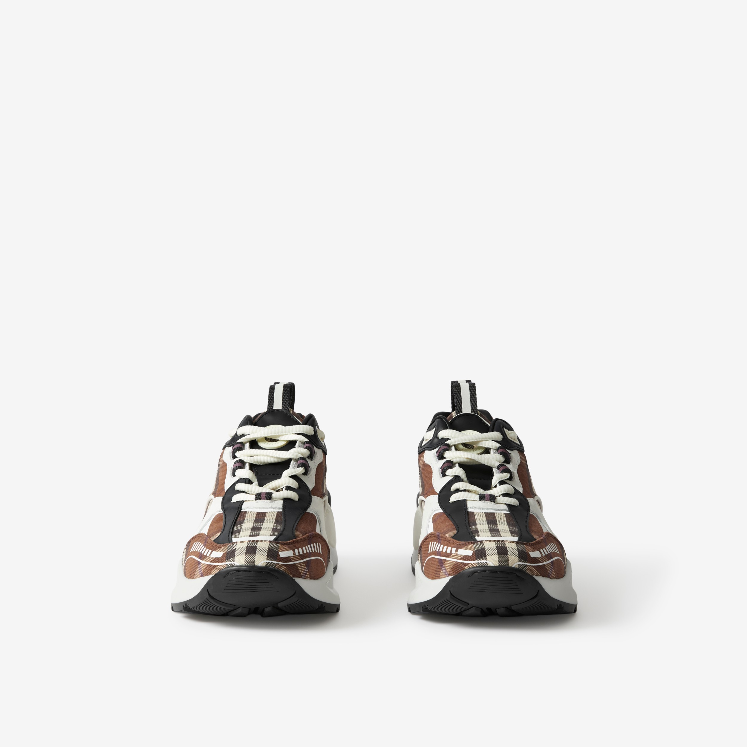Vintage Check Cotton and Leather Sneakers in Dark Birch Brown - Women | Burberry® Official - 2