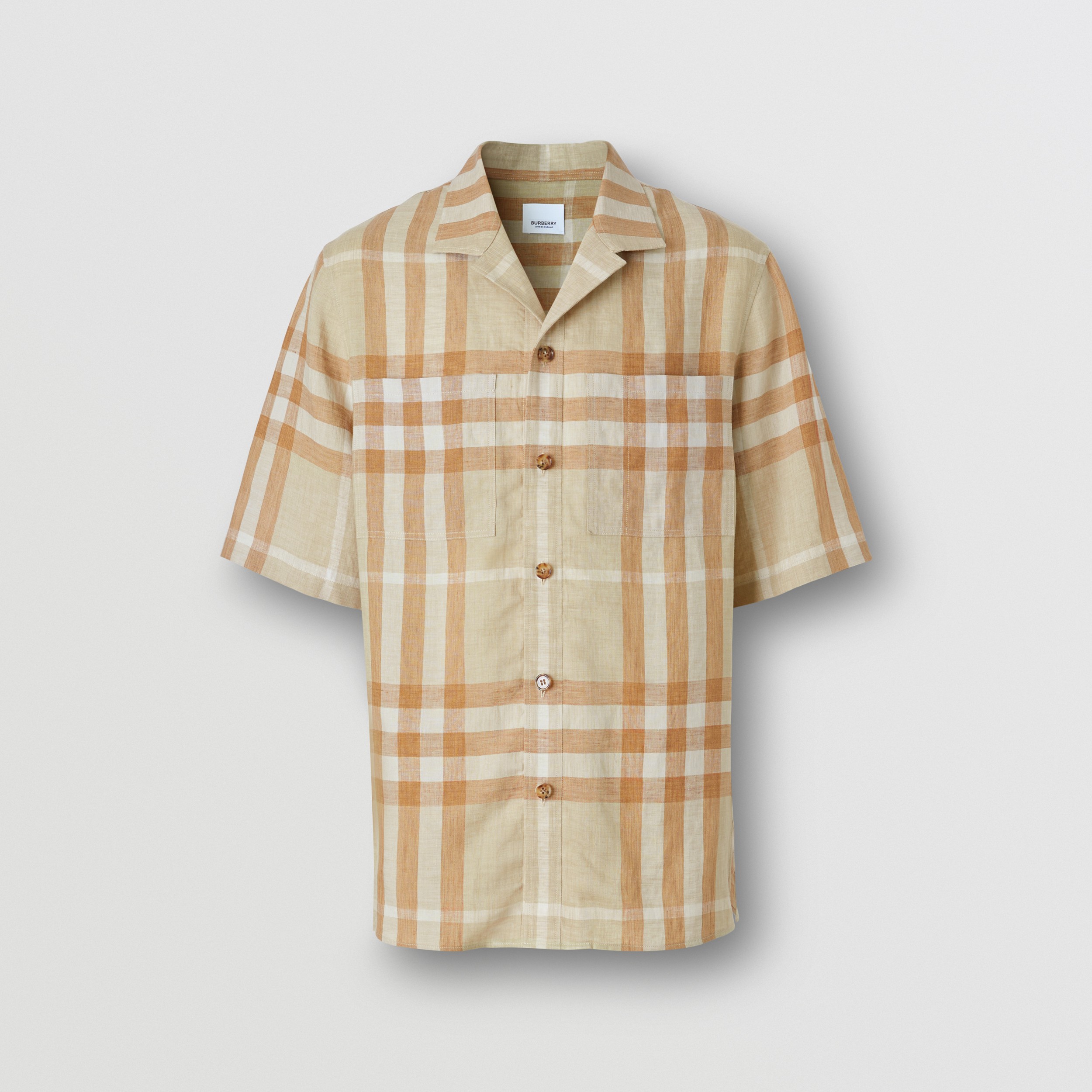 Short-sleeve Check Linen Shirt in Soft Fawn - Men | Burberry® Official - 4