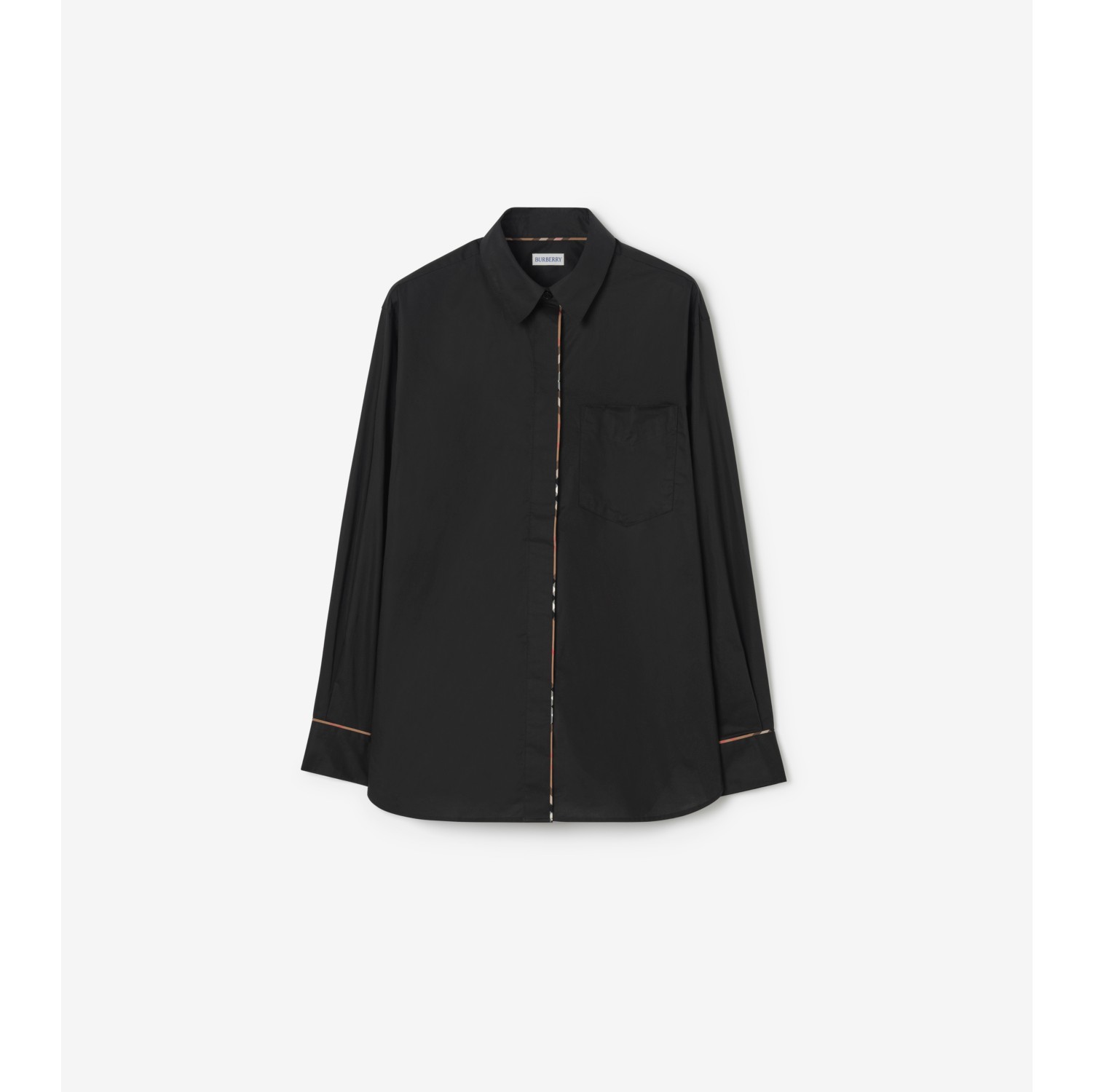 リラックスフィット チェックトリム コットンシャツ