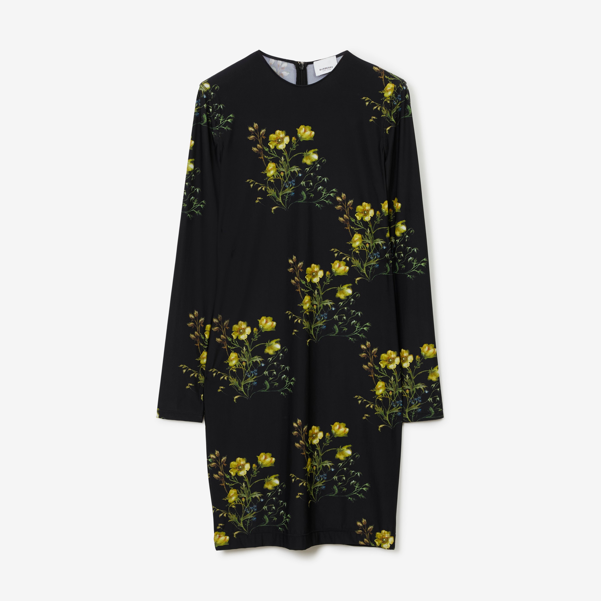 Vestido de malha stretch com estampa floral (Preto) - Mulheres | Burberry® oficial - 1