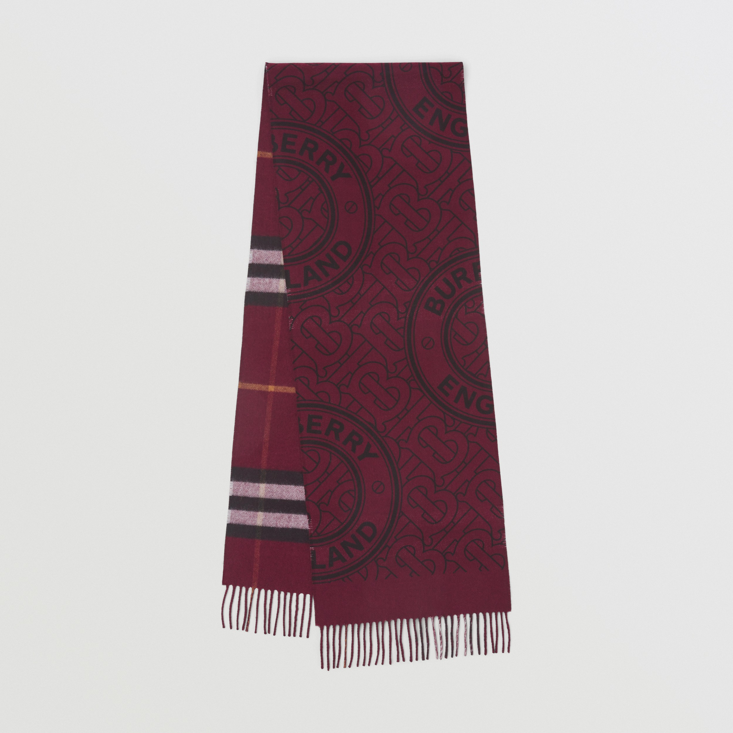 Reversible Check and Monogram Cashmere Scarf in Cherry | Burberry® Official - 1