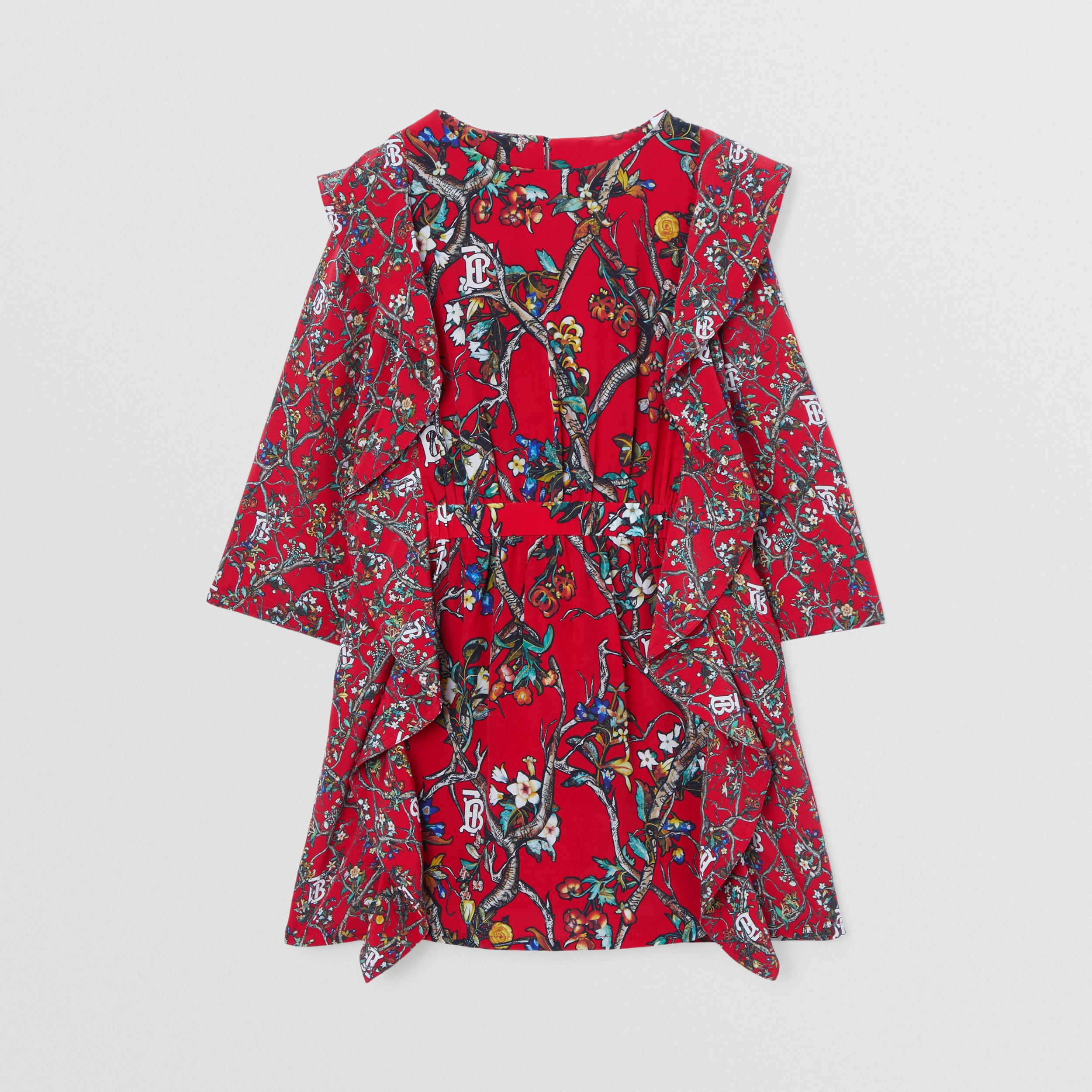 Monogram Motif Silk Dress in Bright Red - Children | Burberry® Official - 1