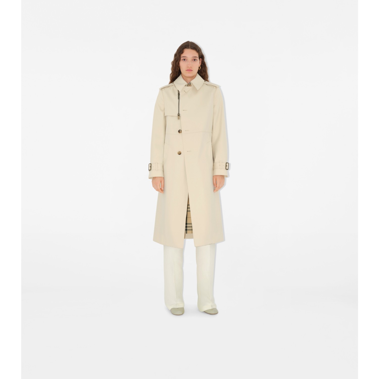 Trench coat longo em mescla de algodão