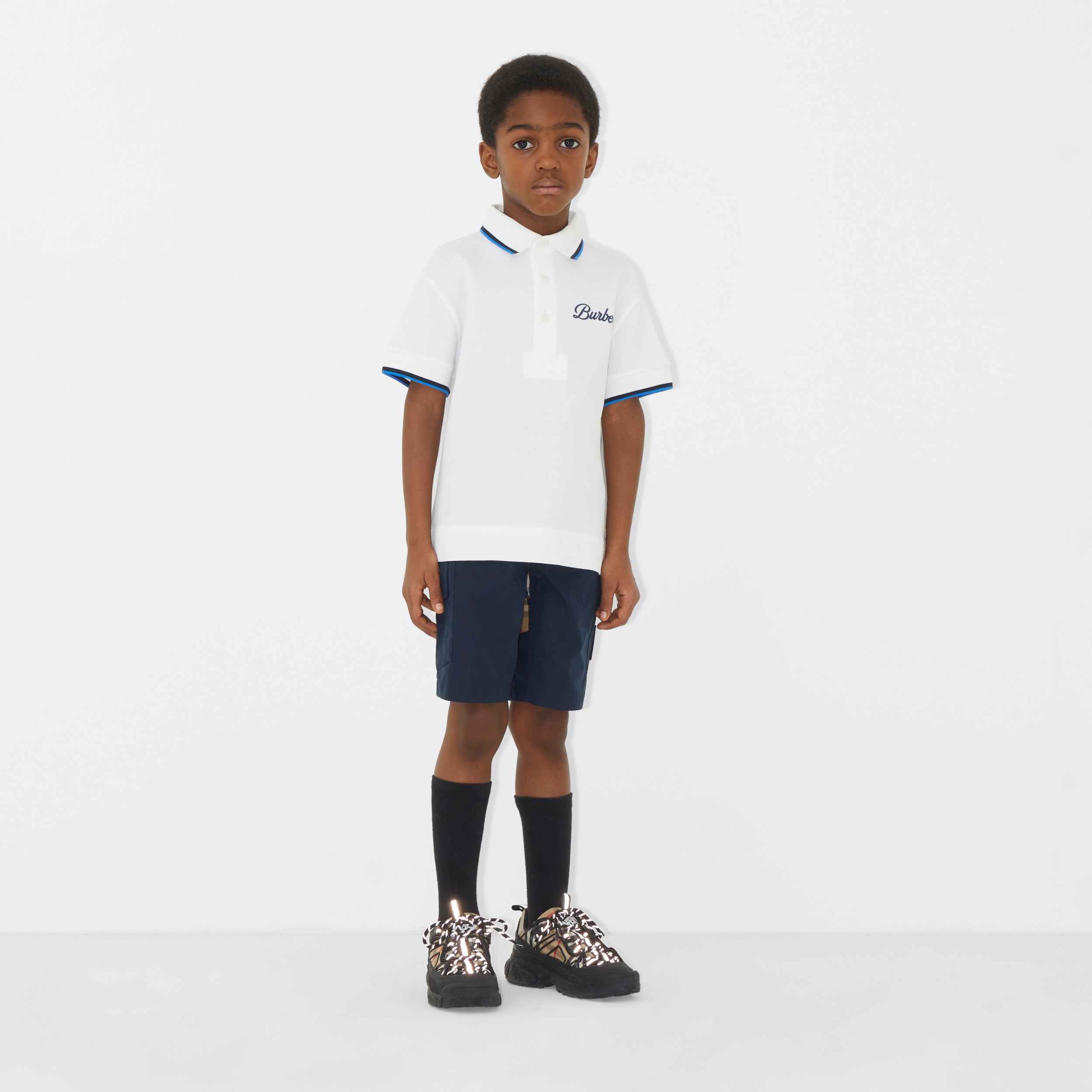 Logo Script Print Cotton Piqué Polo Shirt in White | Burberry® Official - 3