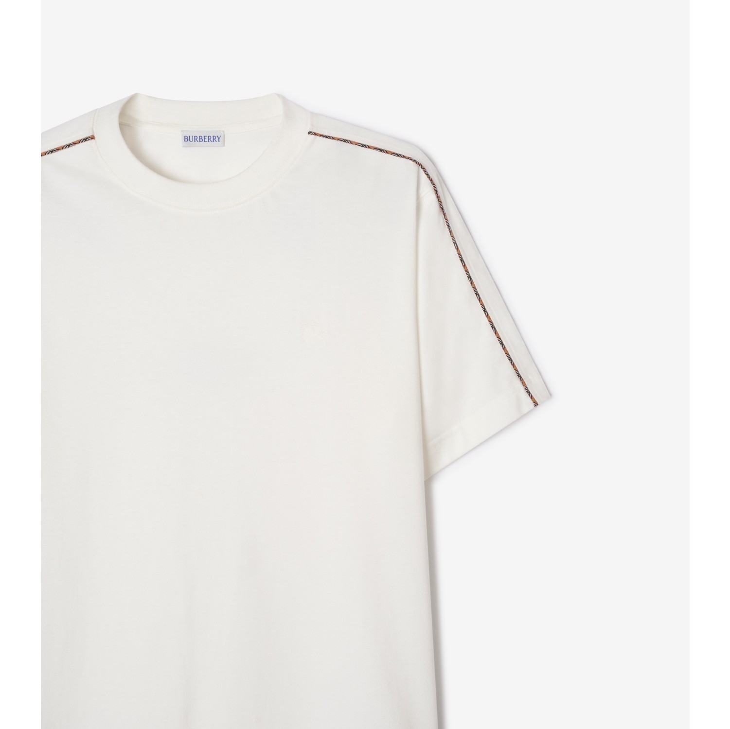 チェックパイピング コットンTシャツ (チョークホワイト) - メンズ