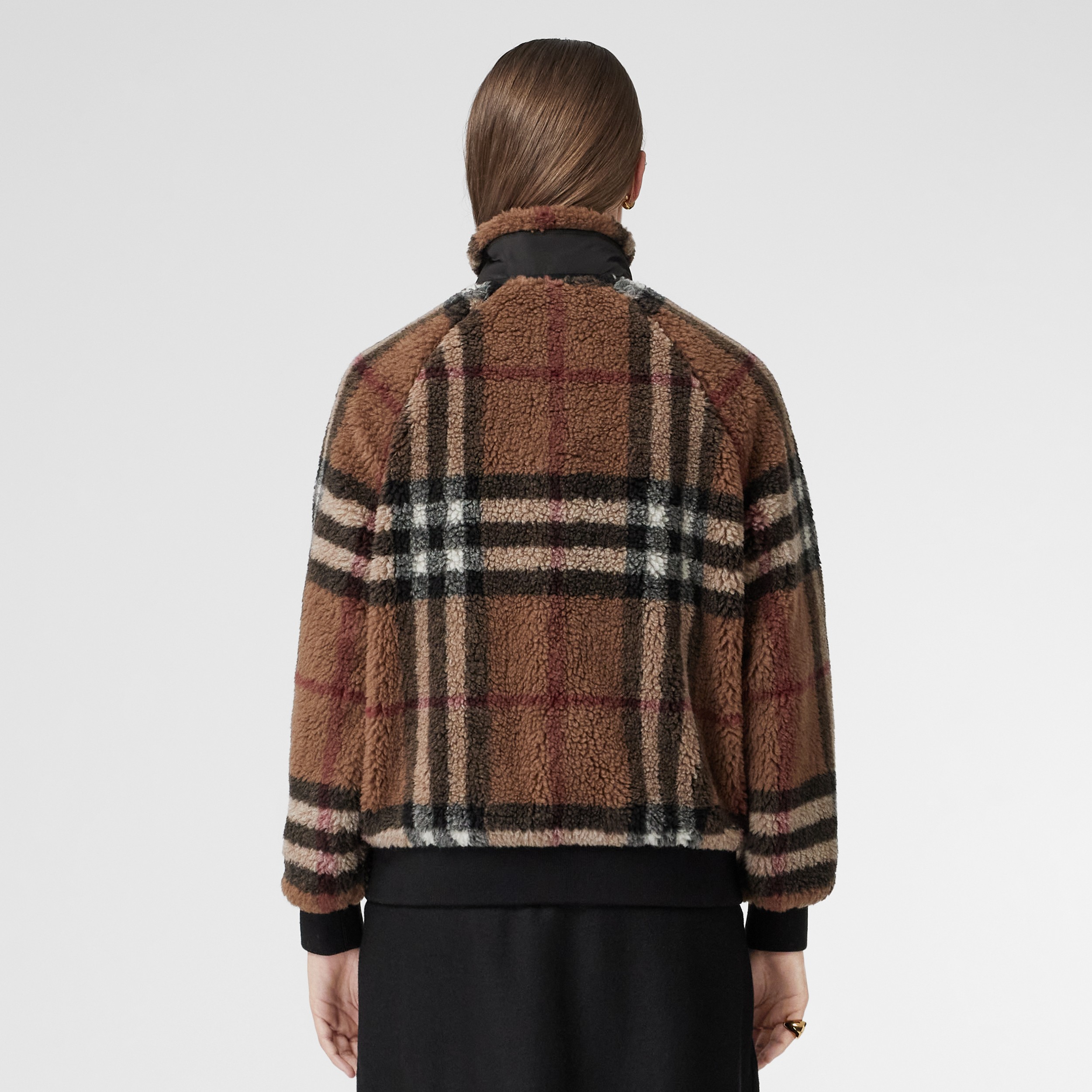 Check Wool Cashmere Blend Fleece Jacket in Birch Brown - Women | Burberry® Official - 3