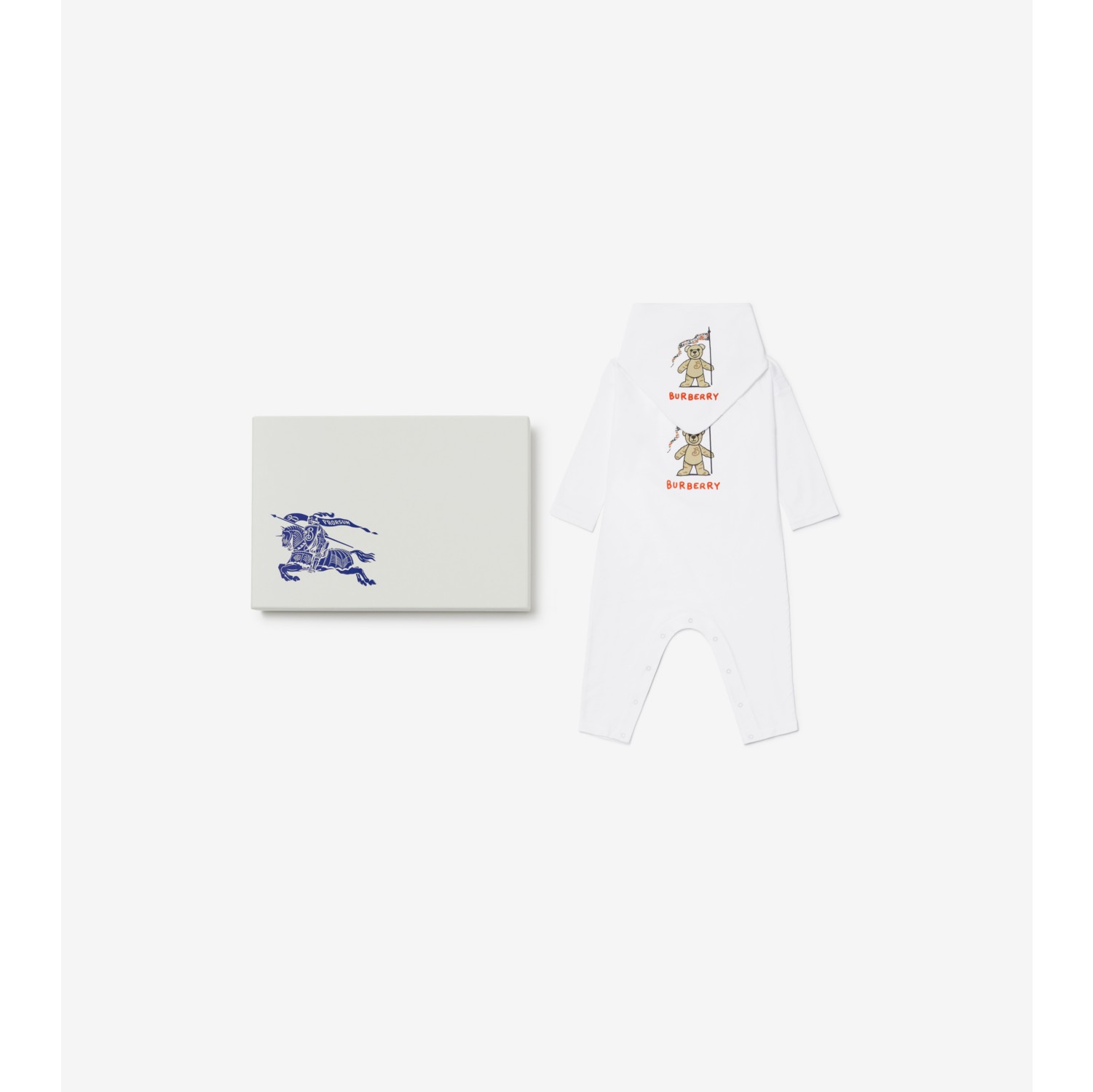 Thomas Bear Cotton Two piece Baby Gift Set in White Children Burberry Official