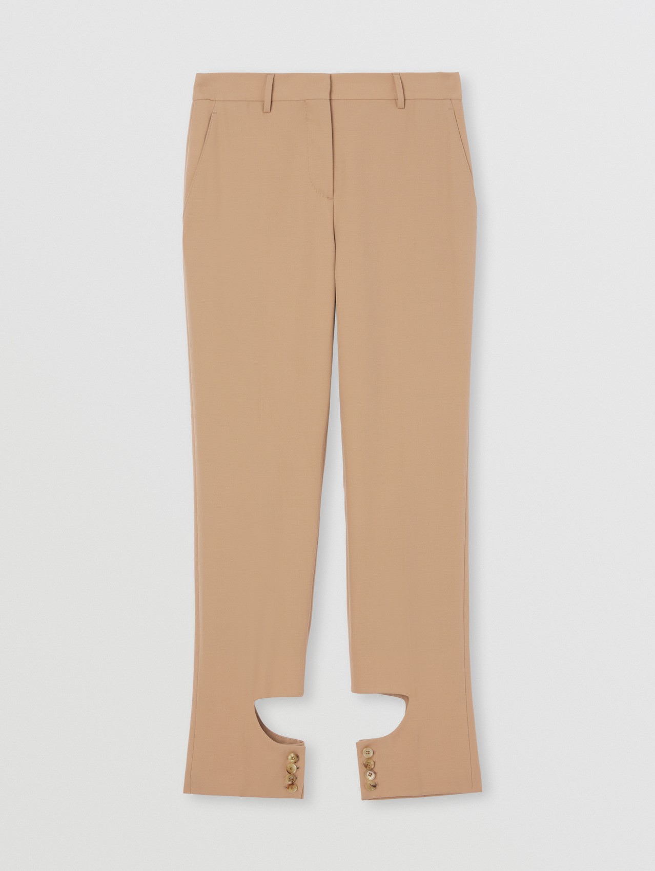 Cut-out Detail Grain De Poudre Wool Tailored Trousers in Dark Biscuit