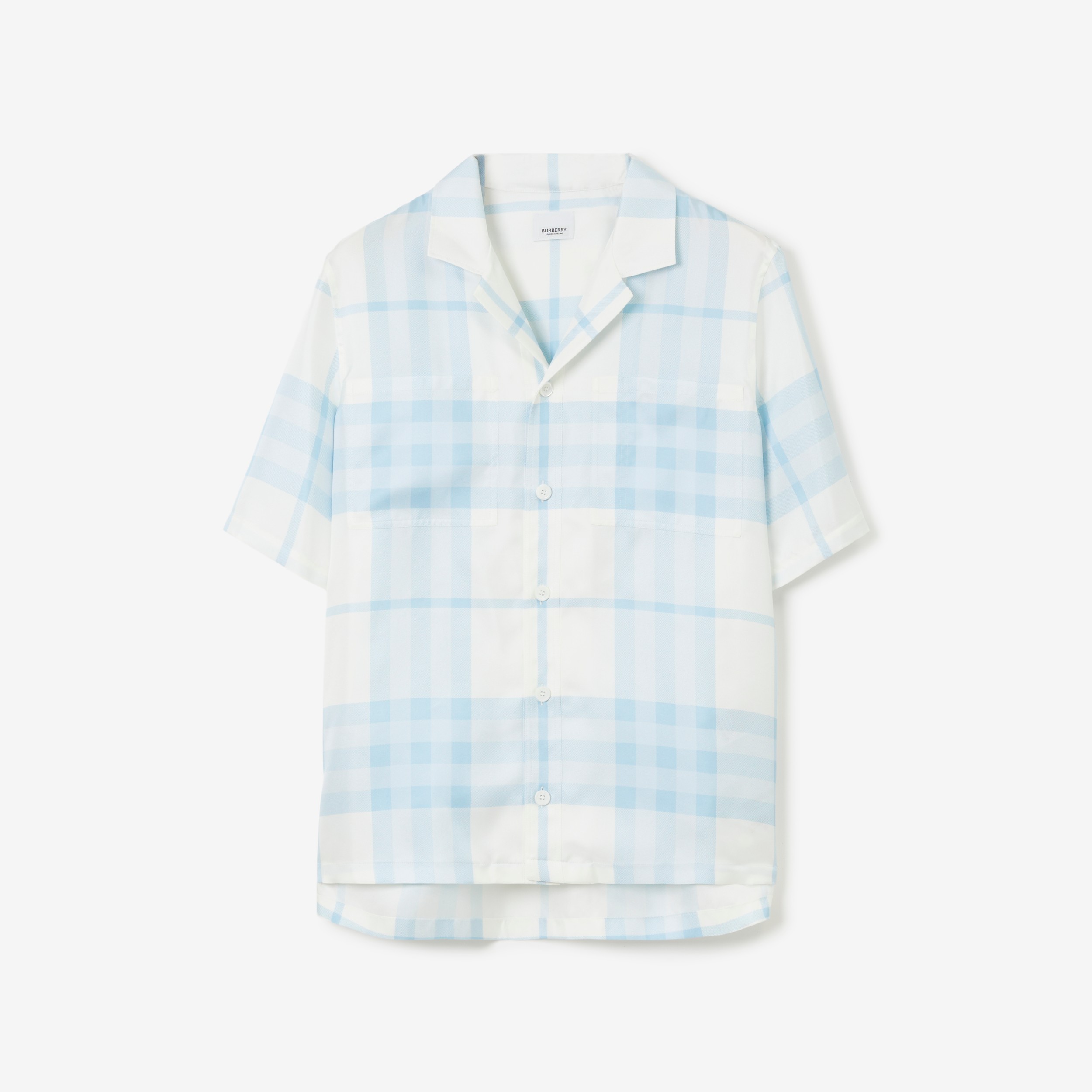 Camisa de manga corta en seda Check (Azul Cielo Pálido) - Hombre | Burberry®  oficial