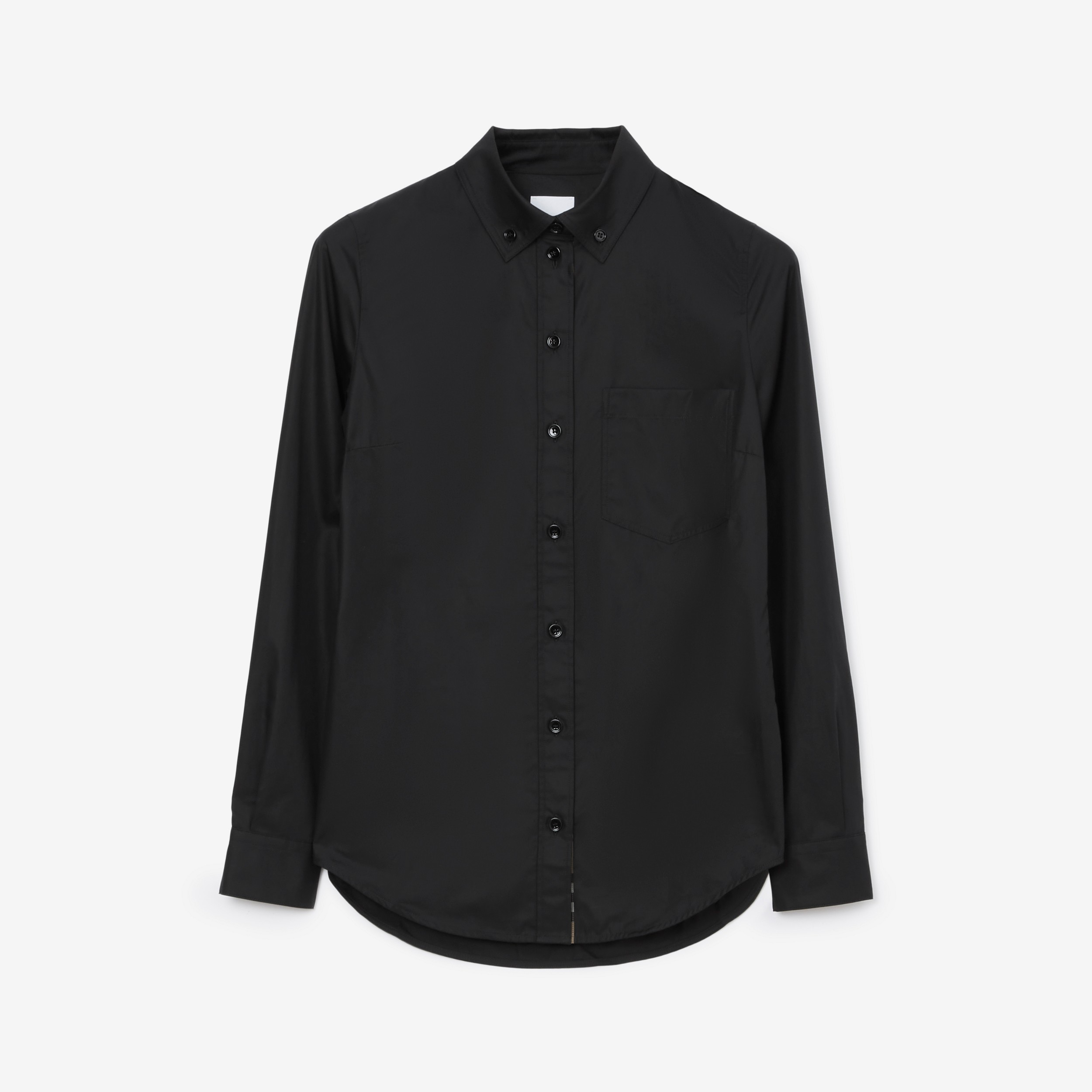 Button-down Collar Check Trim Cotton Shirt in Black - Women | Burberry® Official - 1