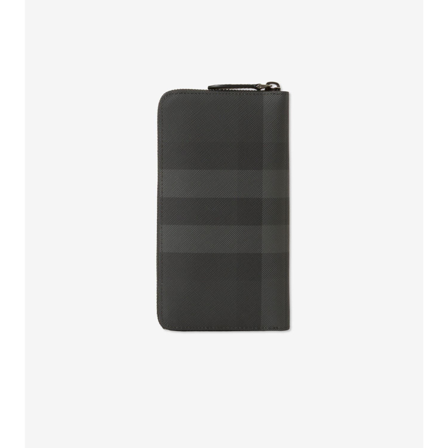 Charcoal Check and Leather Ziparound Wallet