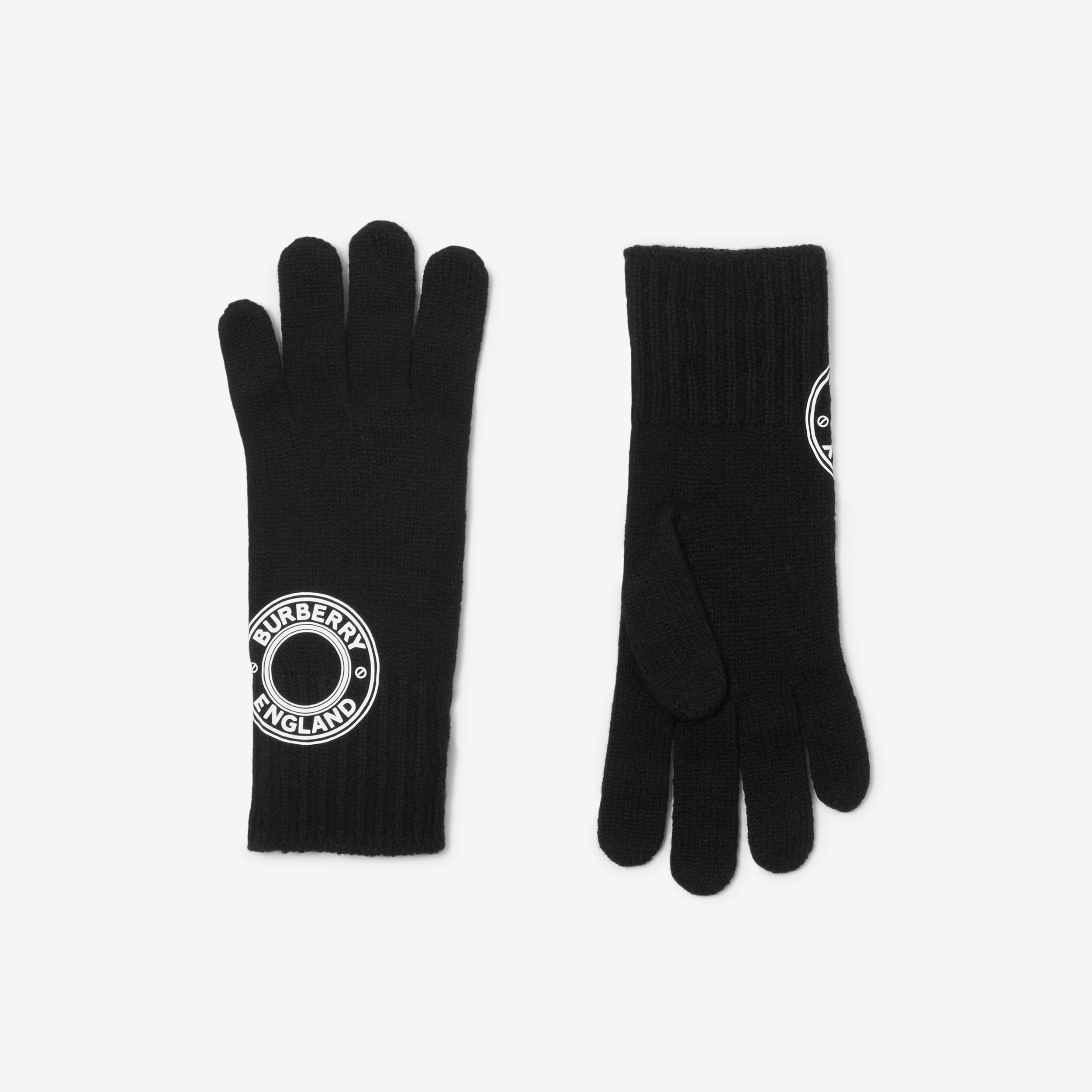 Logo Graphic Cashmere Blend Gloves in Black | Burberry® Official - 1