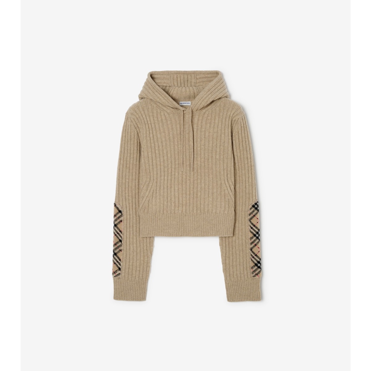  Check Patch Wool Cashmere Hoodie