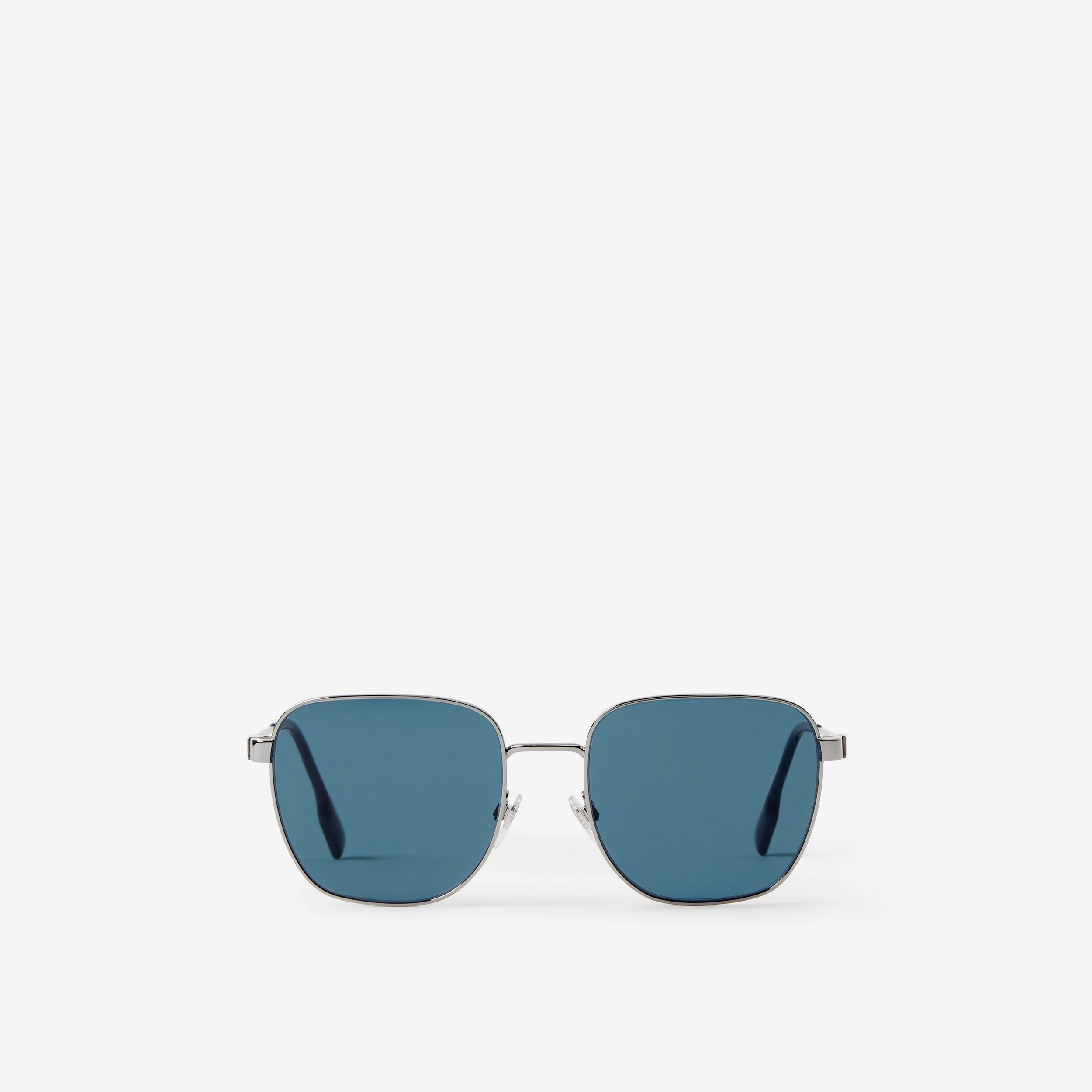 Stripe Detail Square Frame Sunglasses in Gunmetal Grey | Burberry® Official - 1