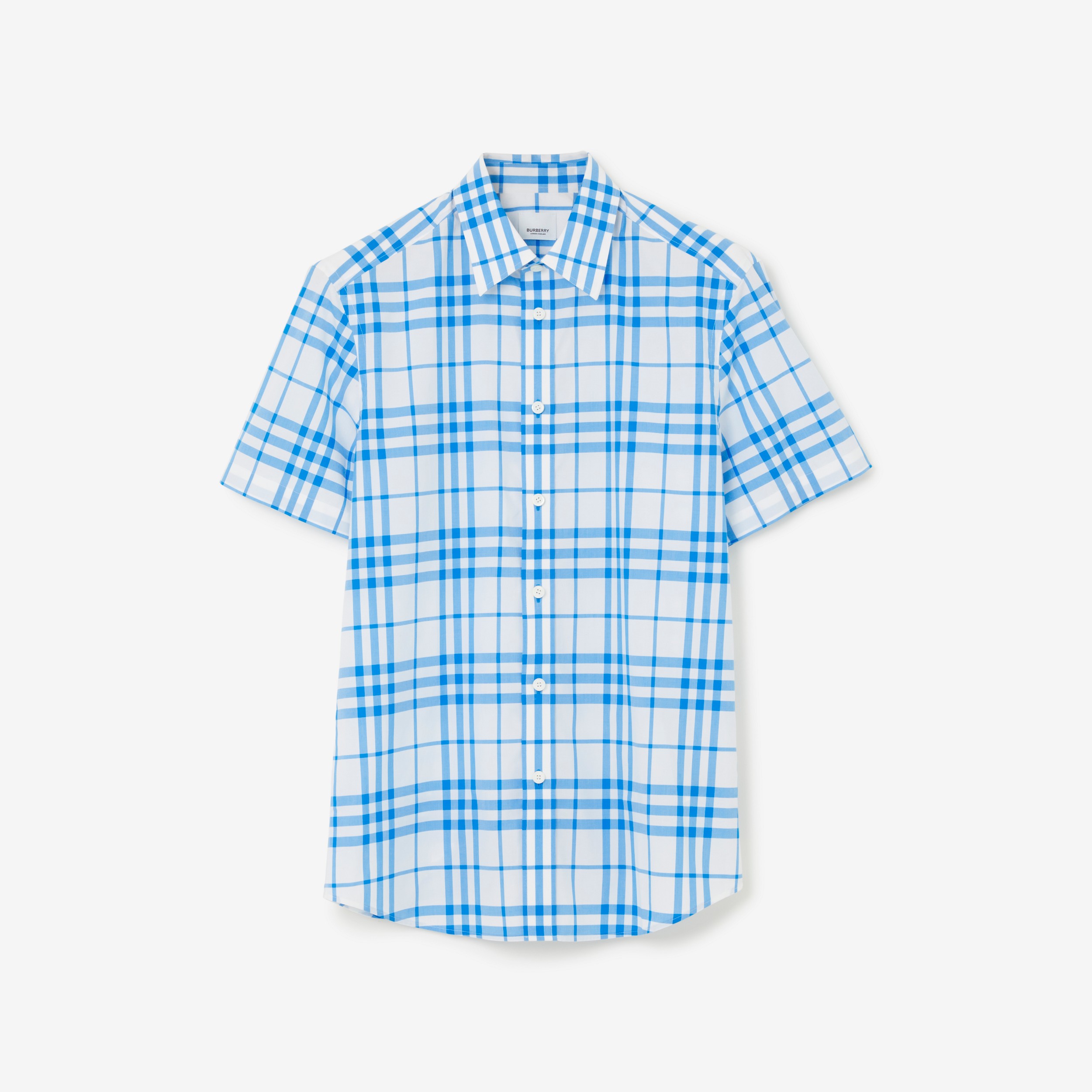 Short-sleeve Check Cotton Shirt in Optic White - Men | Burberry® Official - 1
