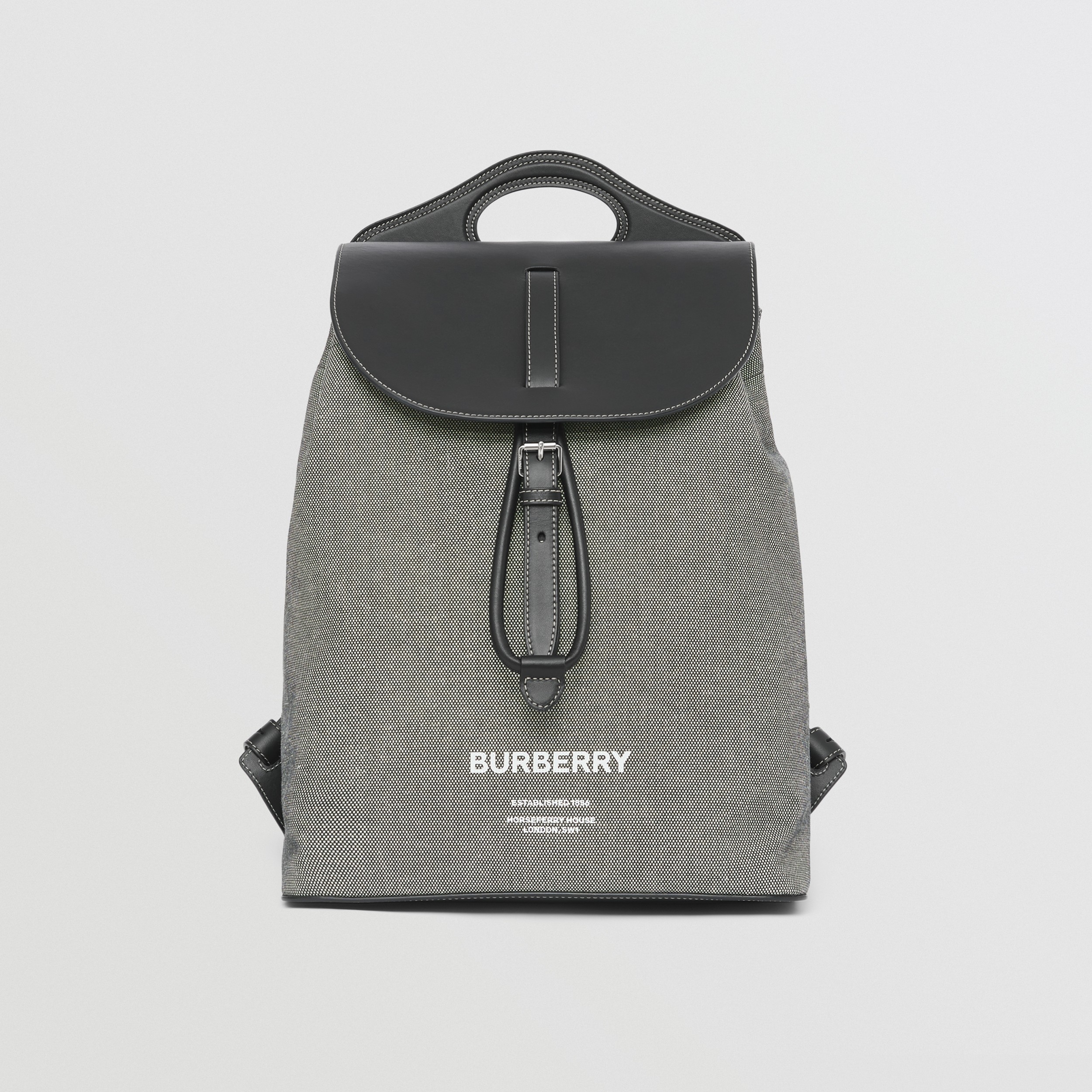 Horseferry Print Canvas and Leather Pocket Backpack in Black/grey - Men | Burberry® Official - 1