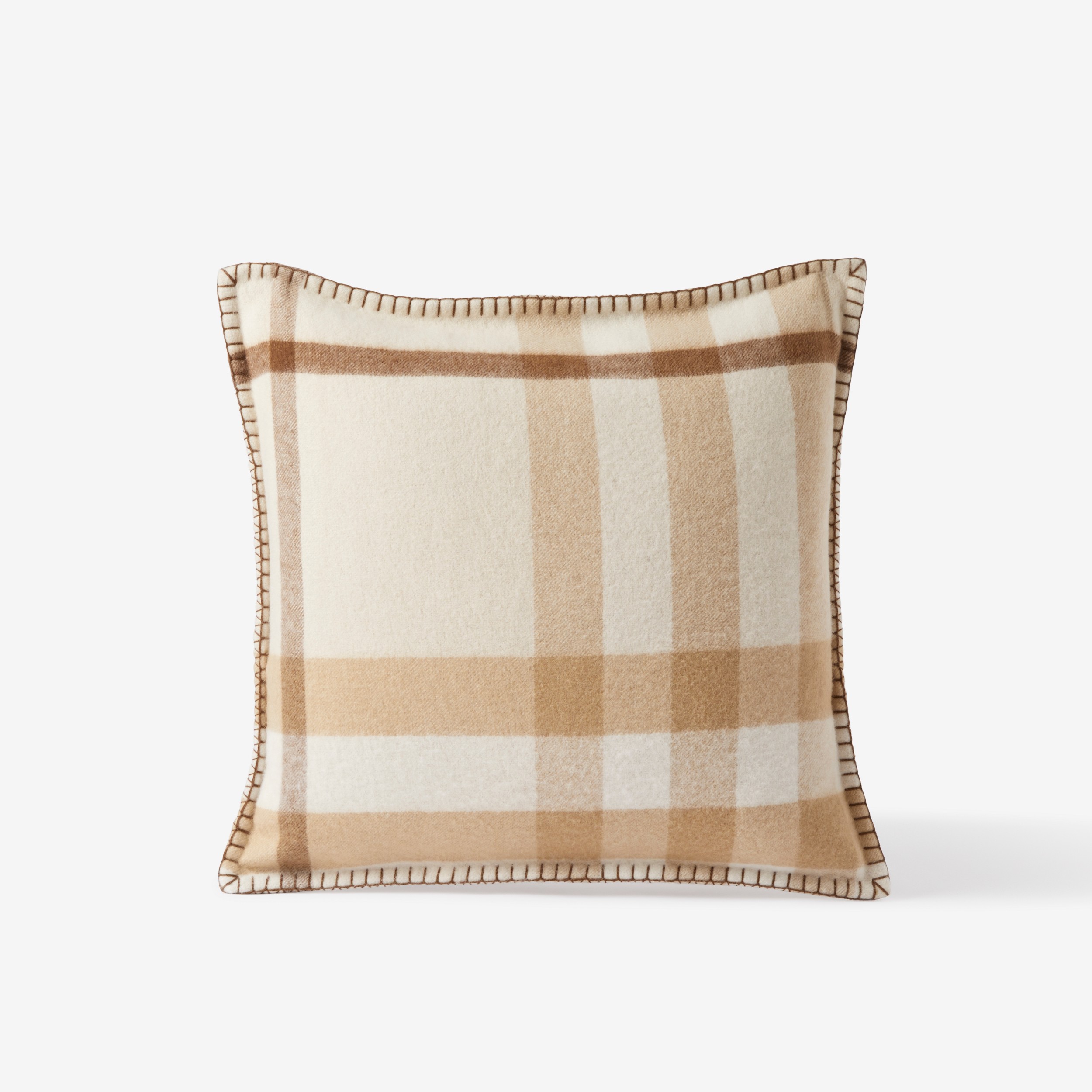 Check Cashmere Cushion Cover in Soft Fawn | Burberry® Official - 1