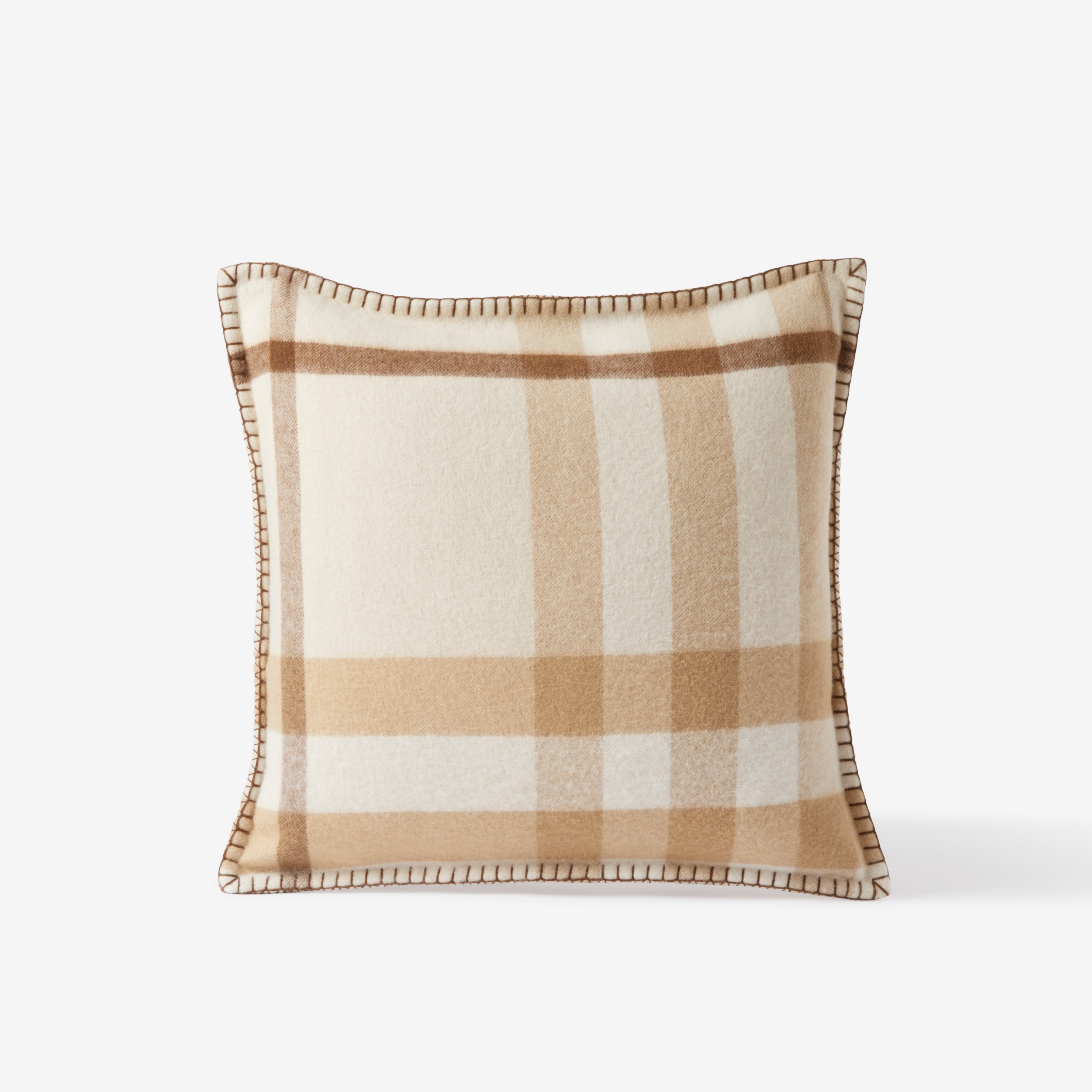 Check Cashmere Cushion Cover in Soft Fawn Burberry® Official