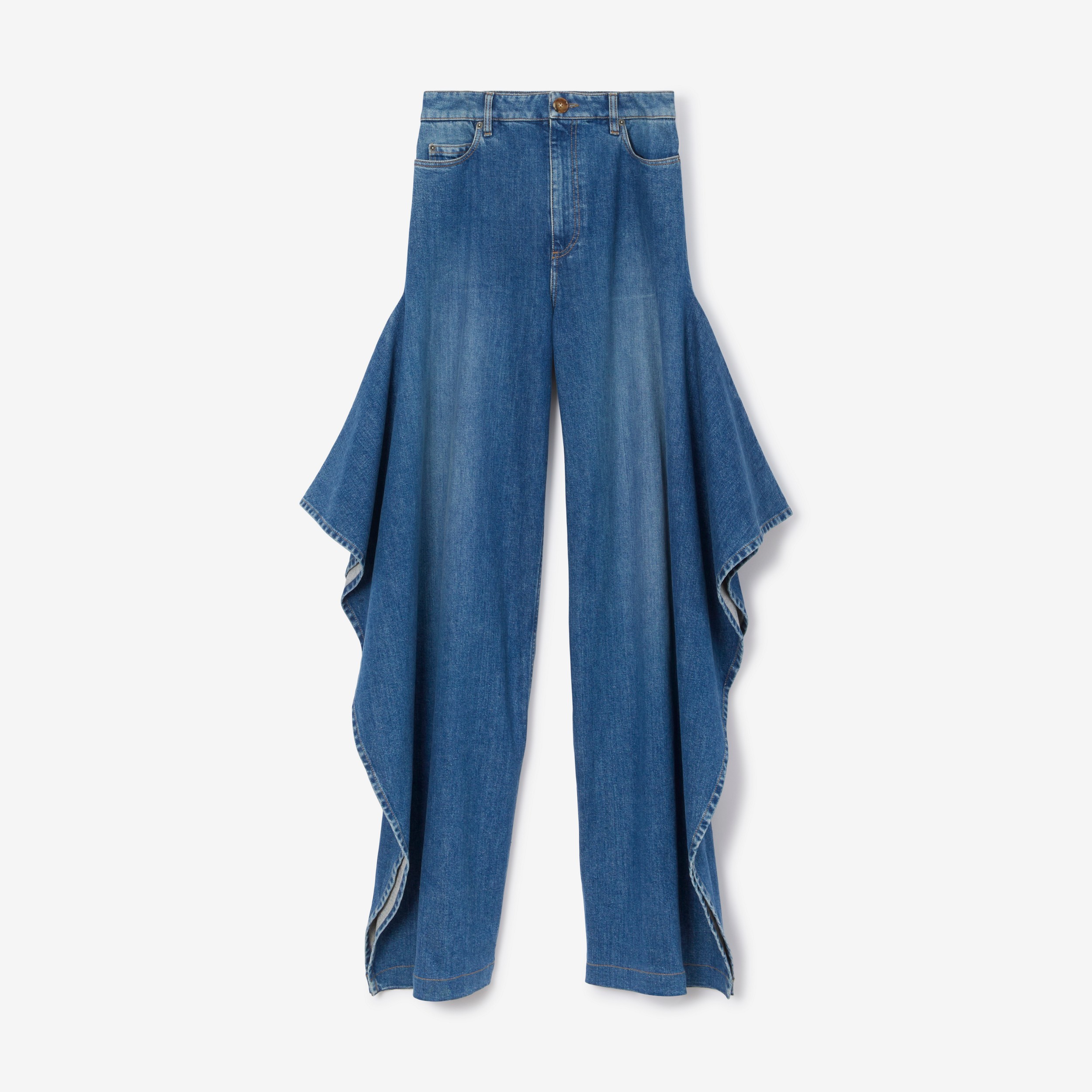 Calças estilo pantalona em jeans estonado (Azul Ardósia Intenso) - Mulheres | Burberry® oficial - 1