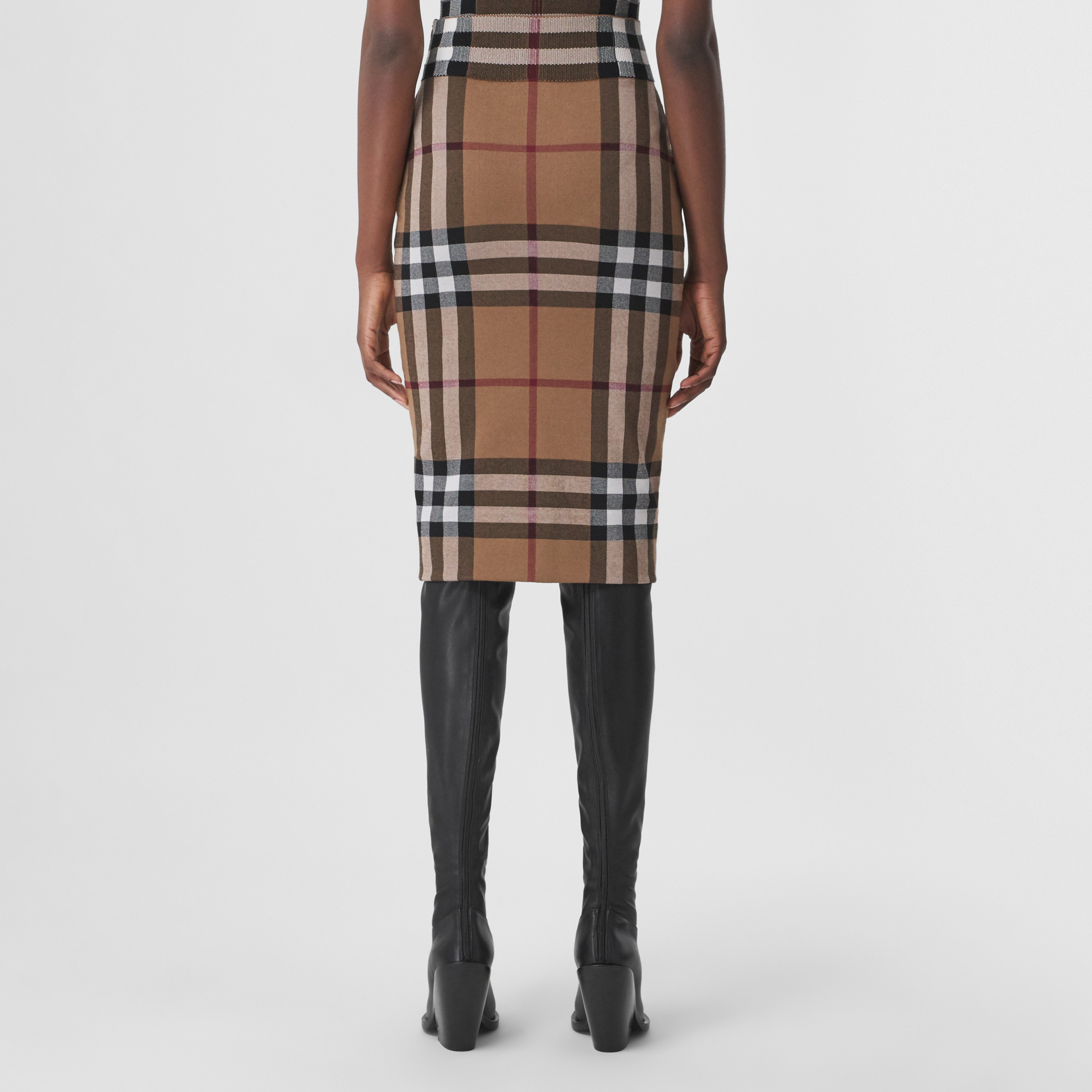 Check Cotton Silk Blend Jacquard Skirt in Birch Brown | Burberry® Official