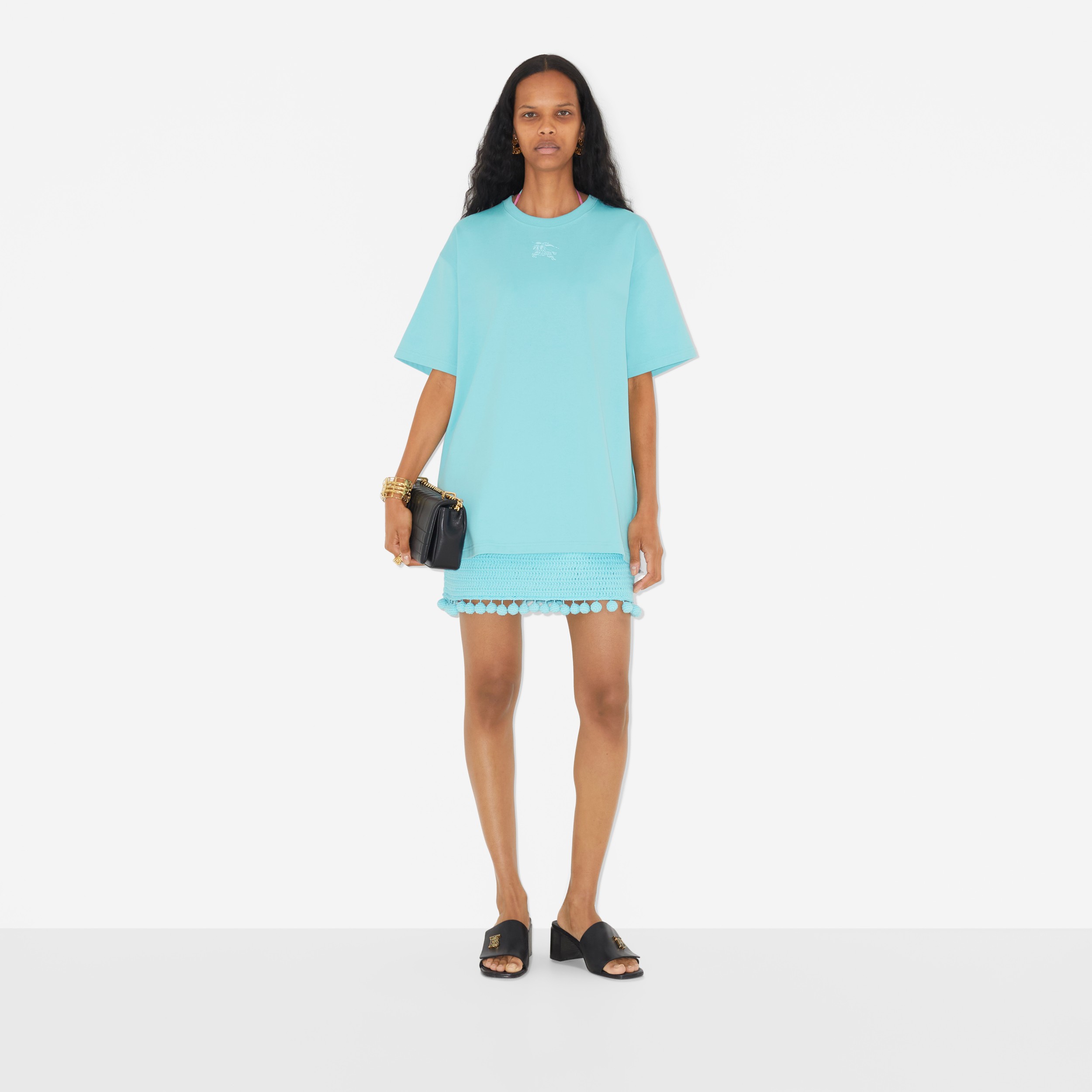 EKD Print Cotton Oversized T-shirt in Bright Topaz Blue - Women | Burberry® Official - 2