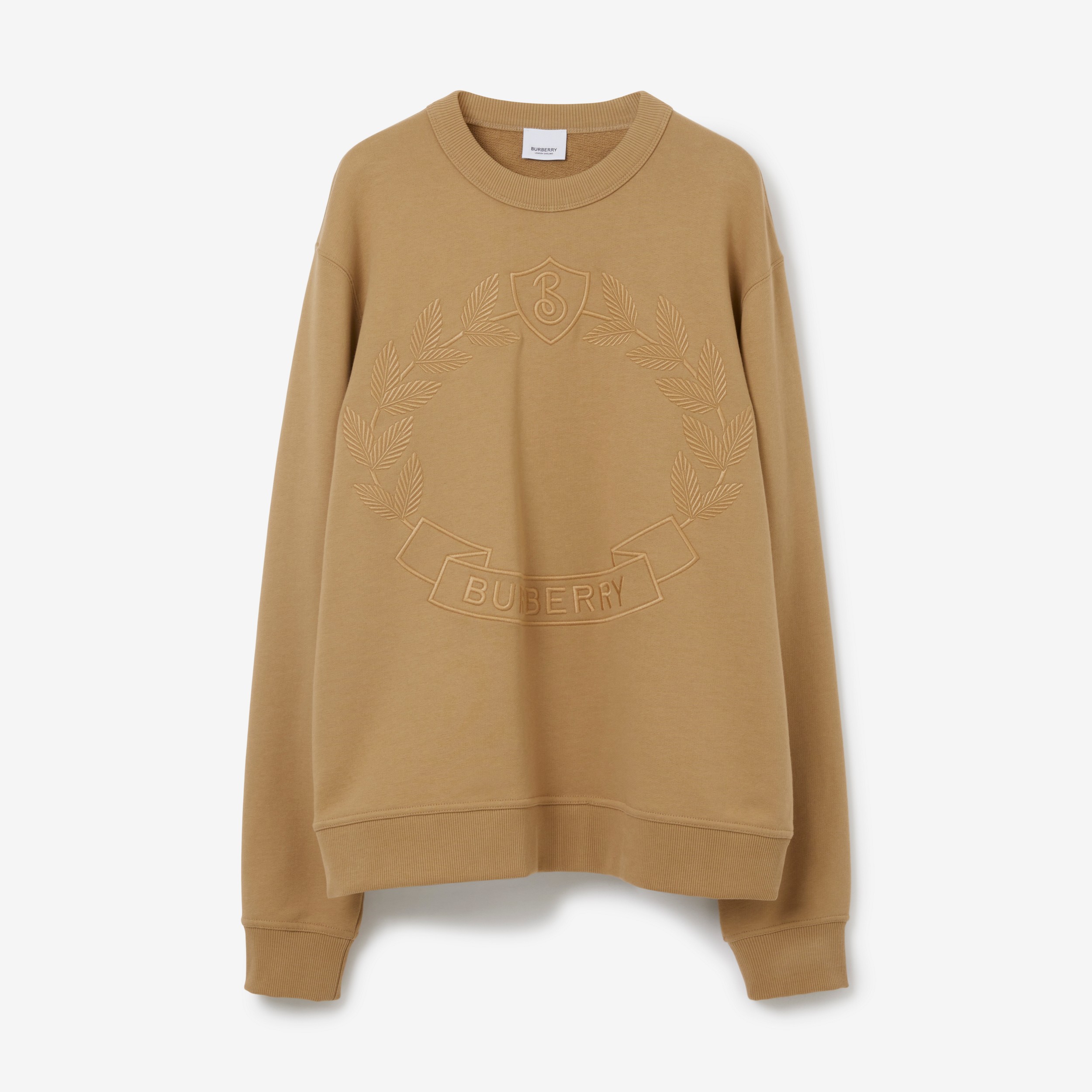Sweat-shirt en coton avec écusson feuille de chêne brodé (Beige D'archive) - Femme | Site officiel Burberry® - 1