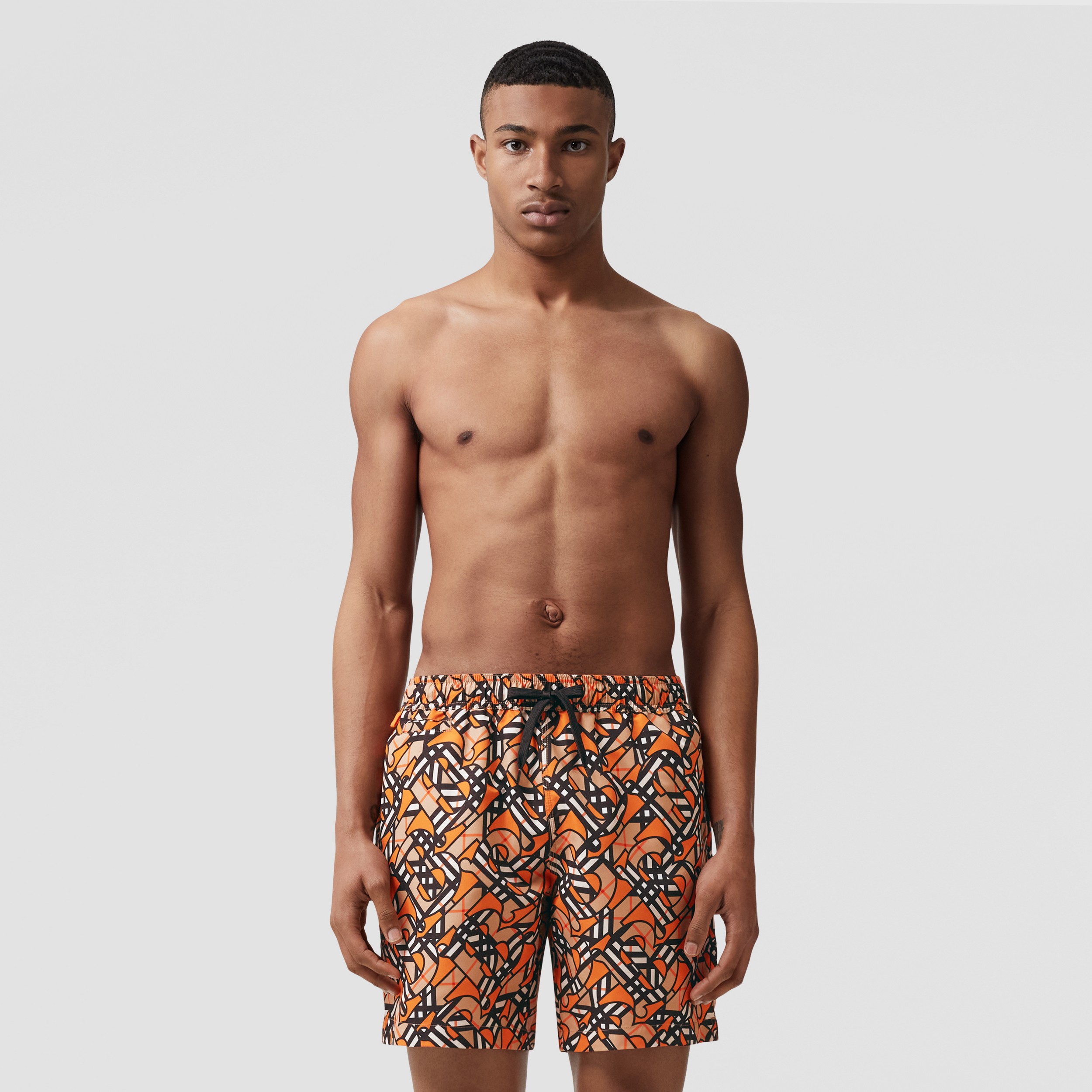 Monogram Print Drawcord Swim Shorts in Bright Orange - Men | Burberry® Official - 3