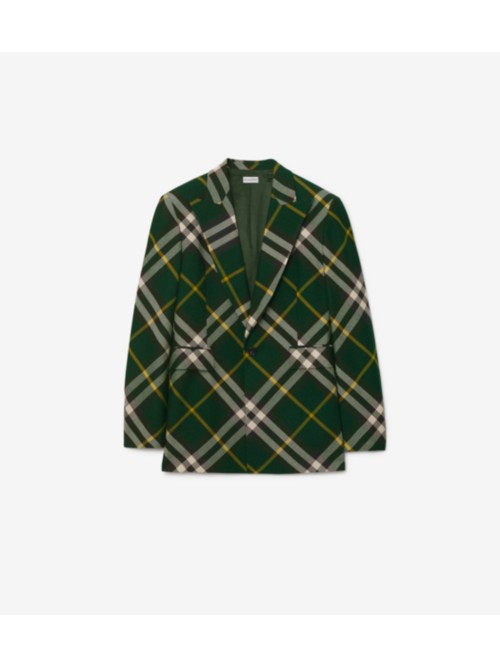 Shop Burberry Check Wool Tailored Jacket In Ivy