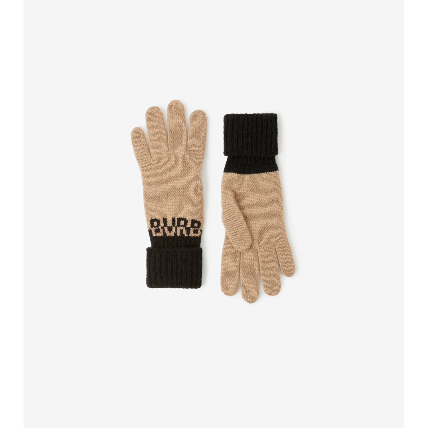 Logo Intarsia Two-tone Cashmere Gloves in Archive beige/black - Men | Burberry® Official
