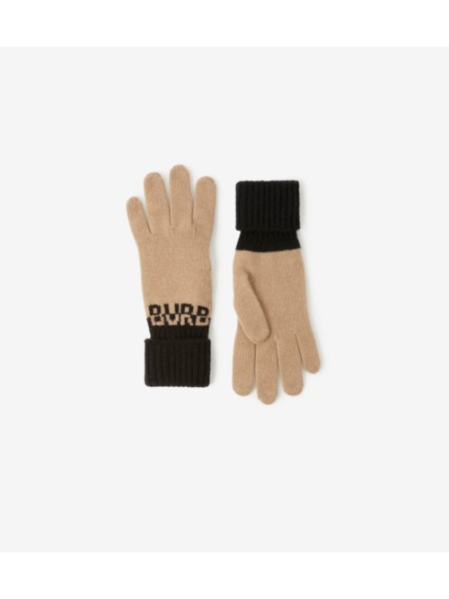 Shop Burberry Logo Intarsia Two-tone Cashmere Gloves In Archive Beige/black