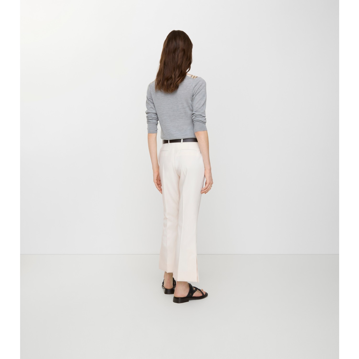 Cropped Wool Flared Trousers in Cool alabaster - Women | Burberry® Official
