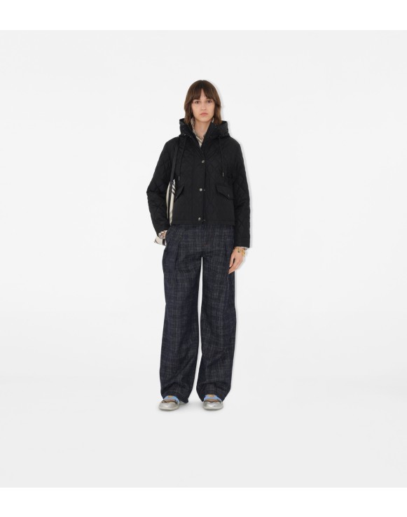 Cropped Quilted Nylon Hooded Jacket
